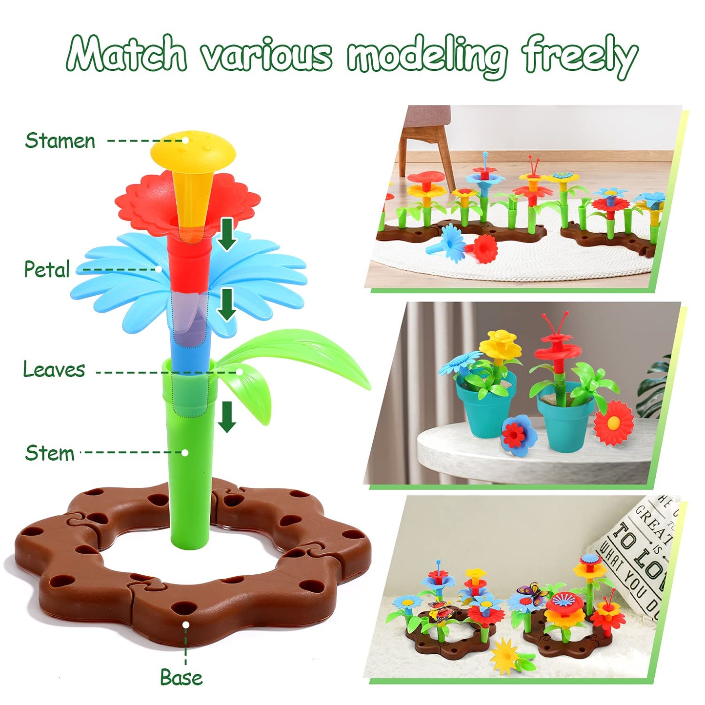 CUTE STONE Kids Gardening Tool Set, Garden Toys with Wheelbarrow, Watering Can, Shovel, Flower Garden Building Toy, Pretend Play Outdoor Indoor Activities Stem Toy Gifts for Boys Girls
