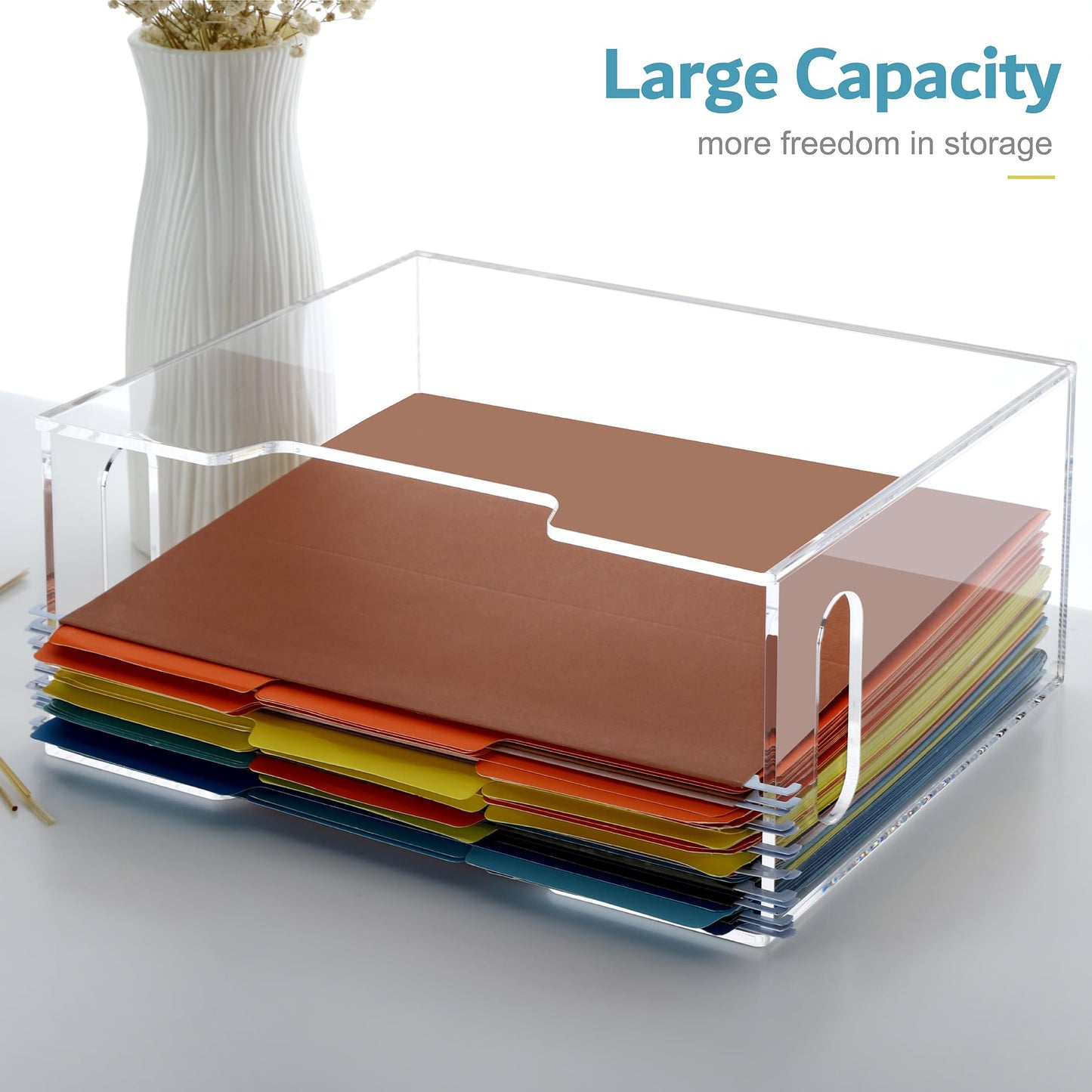 DINGHUO Acrylic File Organizer for Desk, Letter Size Hanging File Folder Holder with Handles, Clear Portable Storage Box for Office Home School -1 Pack