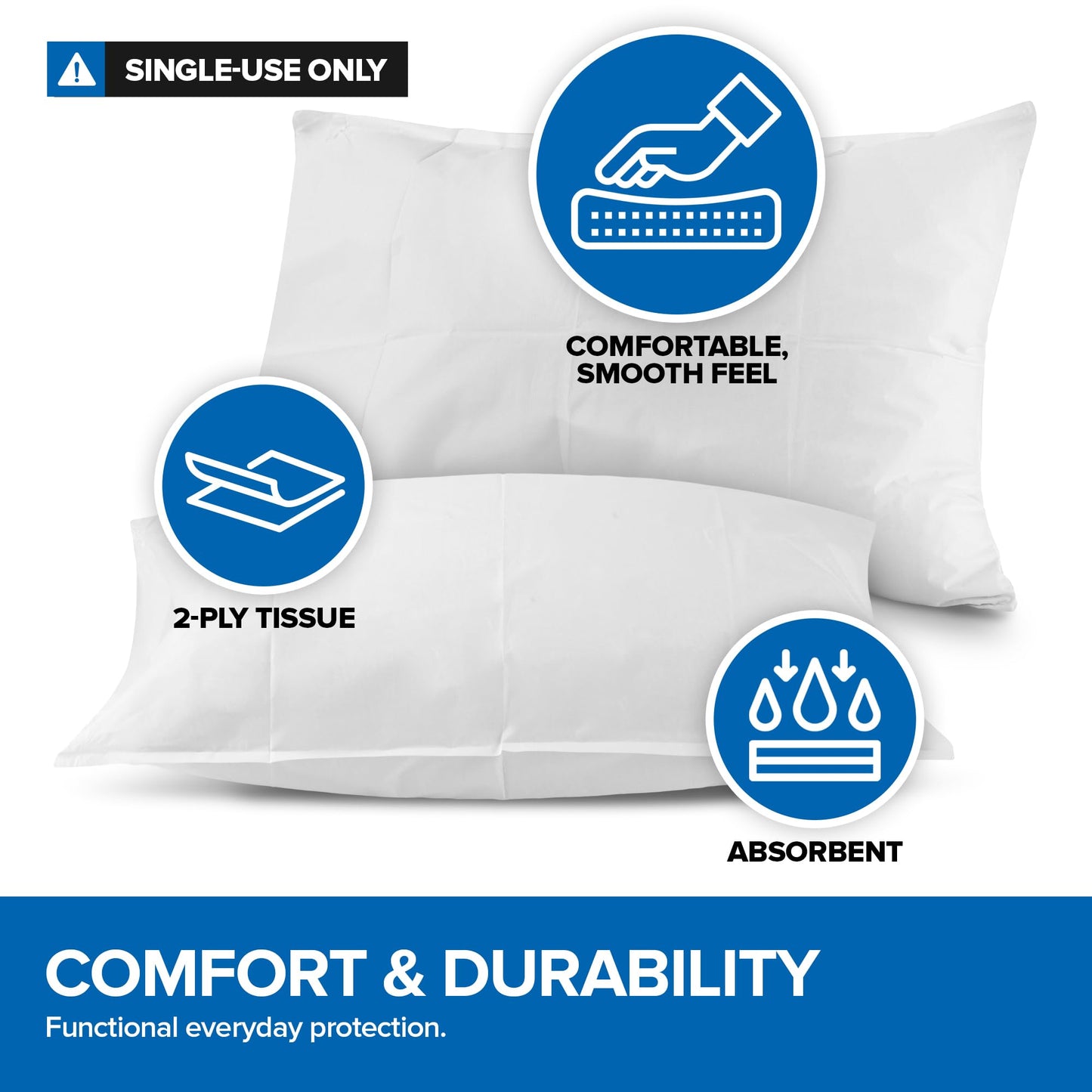 Stock Your Home (100 Count) Disposable Pillow Case Covers, Tissue/Poly 21" x 30" Standard Size, Single-Use Pillowcases with Moisture Barrier in White