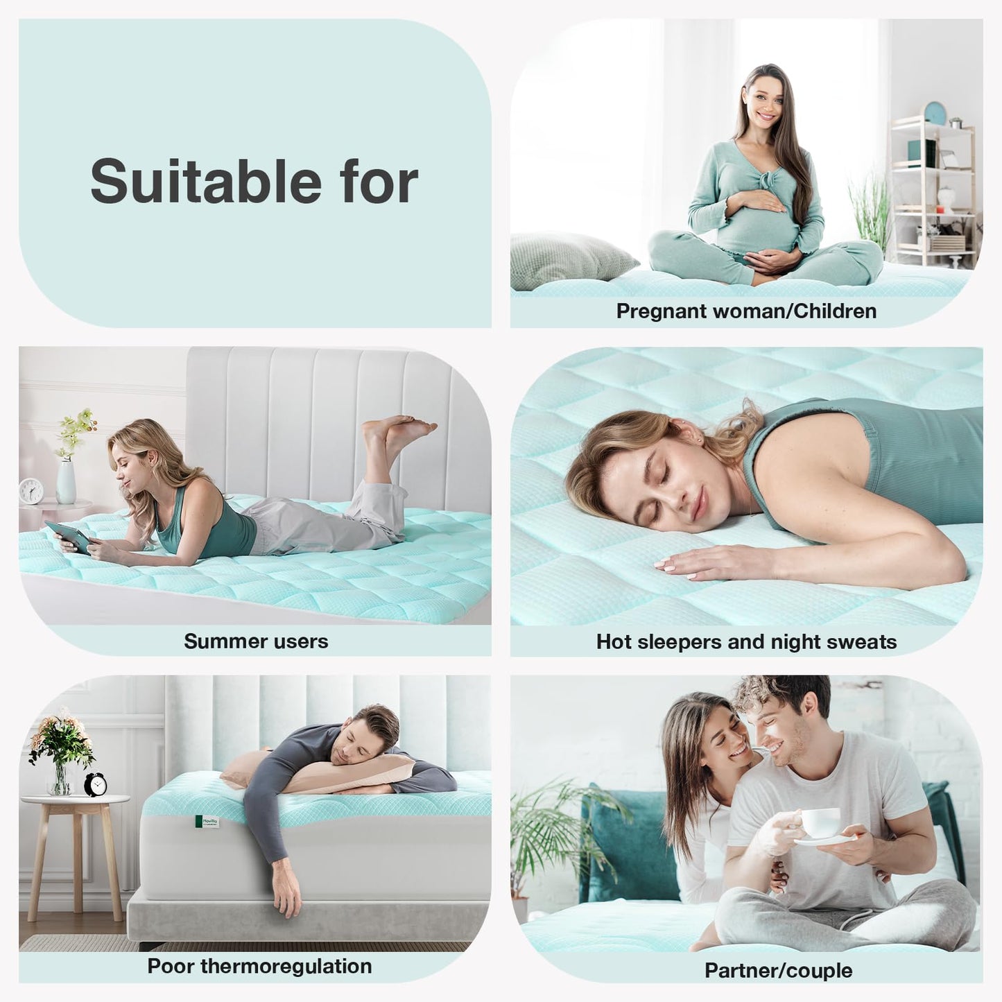 Novilla Cooling Mattress Topper King Size, Cooling Factors Infused Mattress Pad for Hot Sleepers, Breathable Mattress Cover with Deep Pocket, Soft Down Alternative Bed Topper for Back Pain Relief