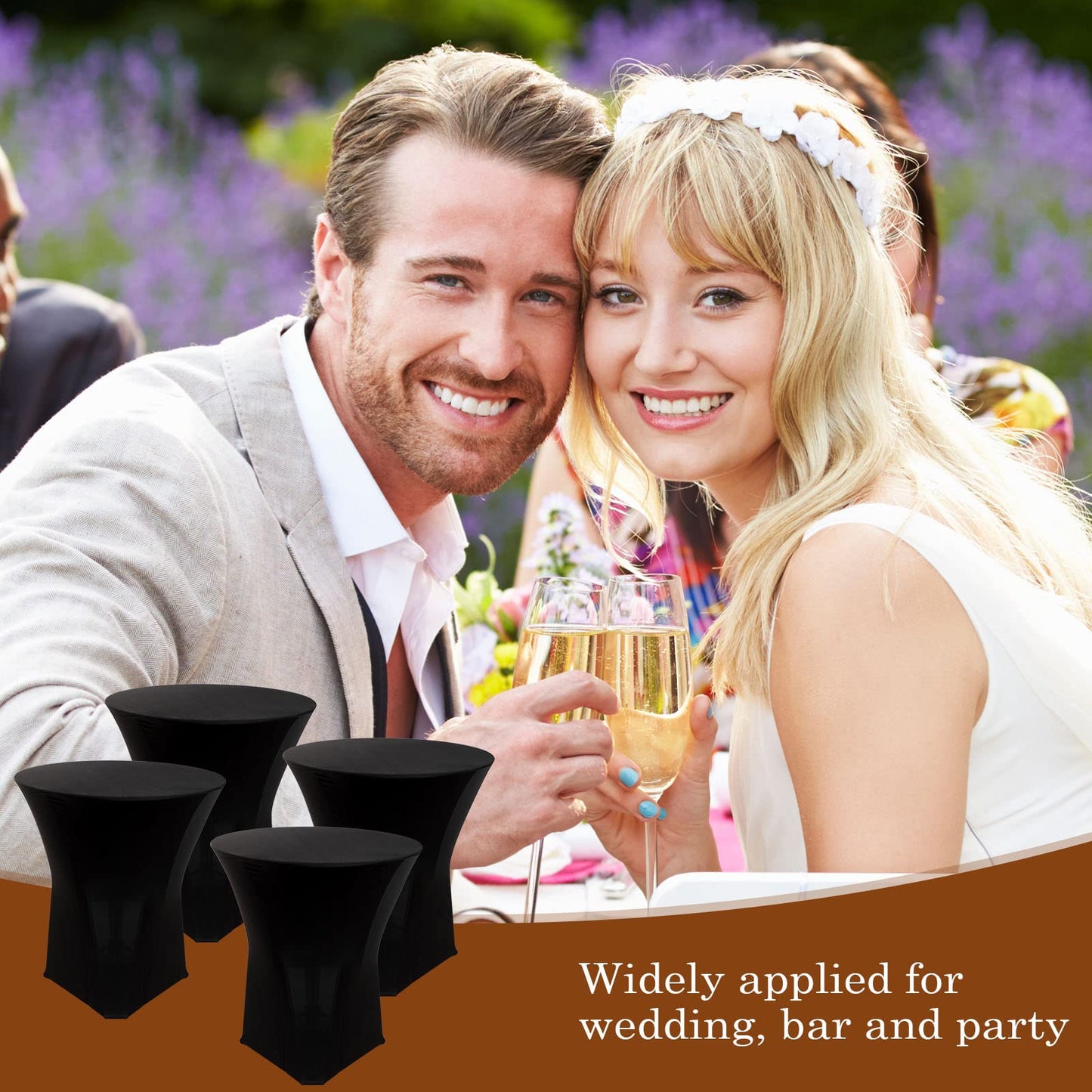 Linyuthia Spandex Cocktail Table Cover Bulk 24 x 43 Inch Round Highboy Stretch Bistro Tablecloths Fitted Corner High Top Clothes for Weddings Banquet Birthday Party(Black,14 Pack)