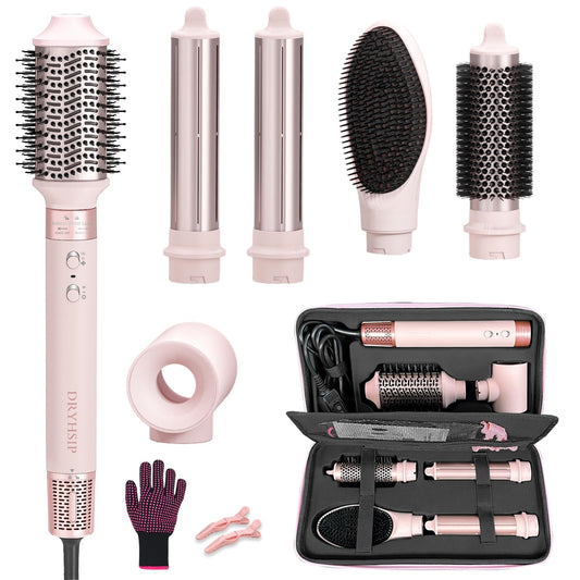 6 in 1 Hair Dryer Brush Set High-Speed 110,000 RPM Ionic Hot Air Styler with Auto Curlers Intelligent Heat Control Negative Ionic Blow Dryer for Fast Drying Curling Straightening Volumizing with Case