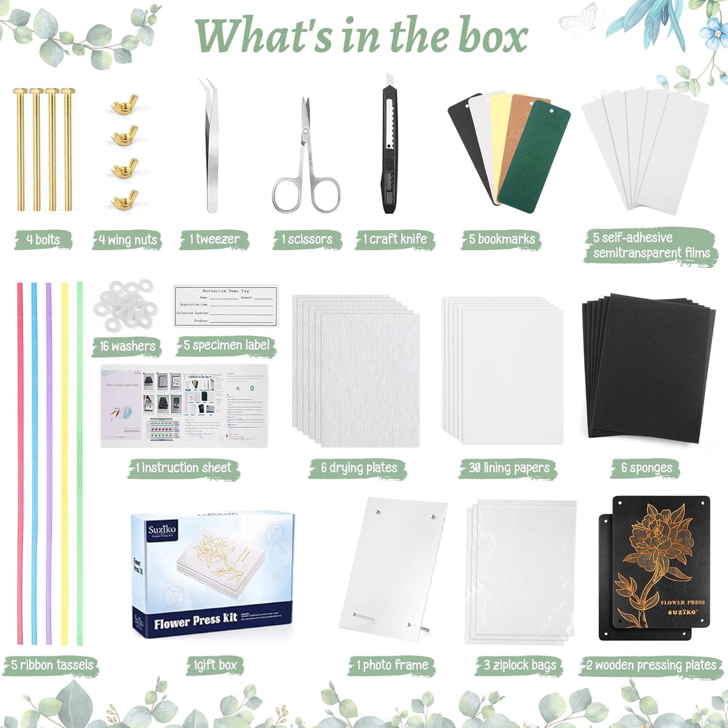 The Flower Press Kit for Adults Measures 11.8" x 8.7" 6 Layers, Fast Making Pressed Plant Foliage Specimen, Wooden Flower Pressing Kit，Great Gifts for Valentine's Day