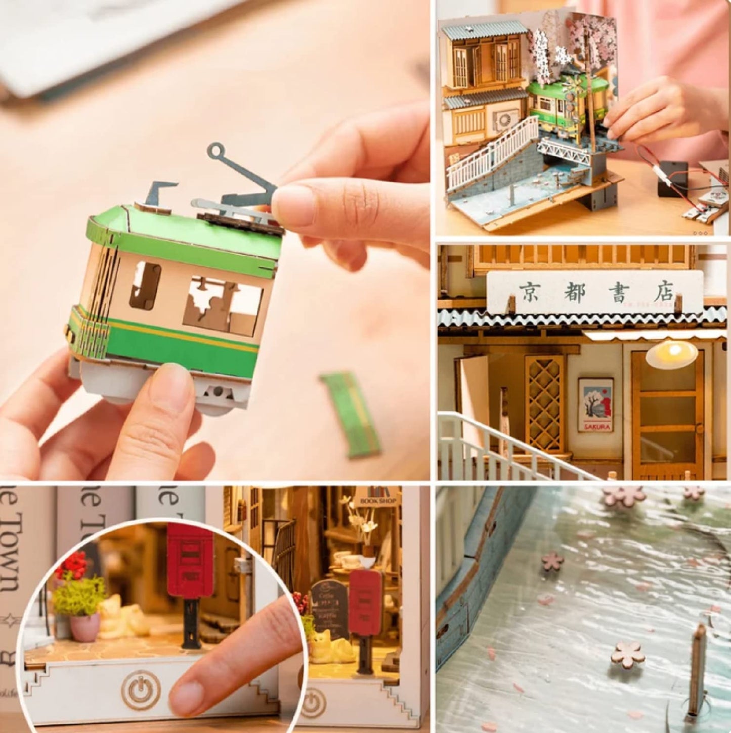 Rolife DIY Book Nook Kit Sakura Densya, DIY Miniature Booknook Kit Creative Decorative Bookend Bookshelf Insert 3D Puzzles for Adults, Halloween/Christmas Decorations/Gifts for Adults (Sakura Densya)