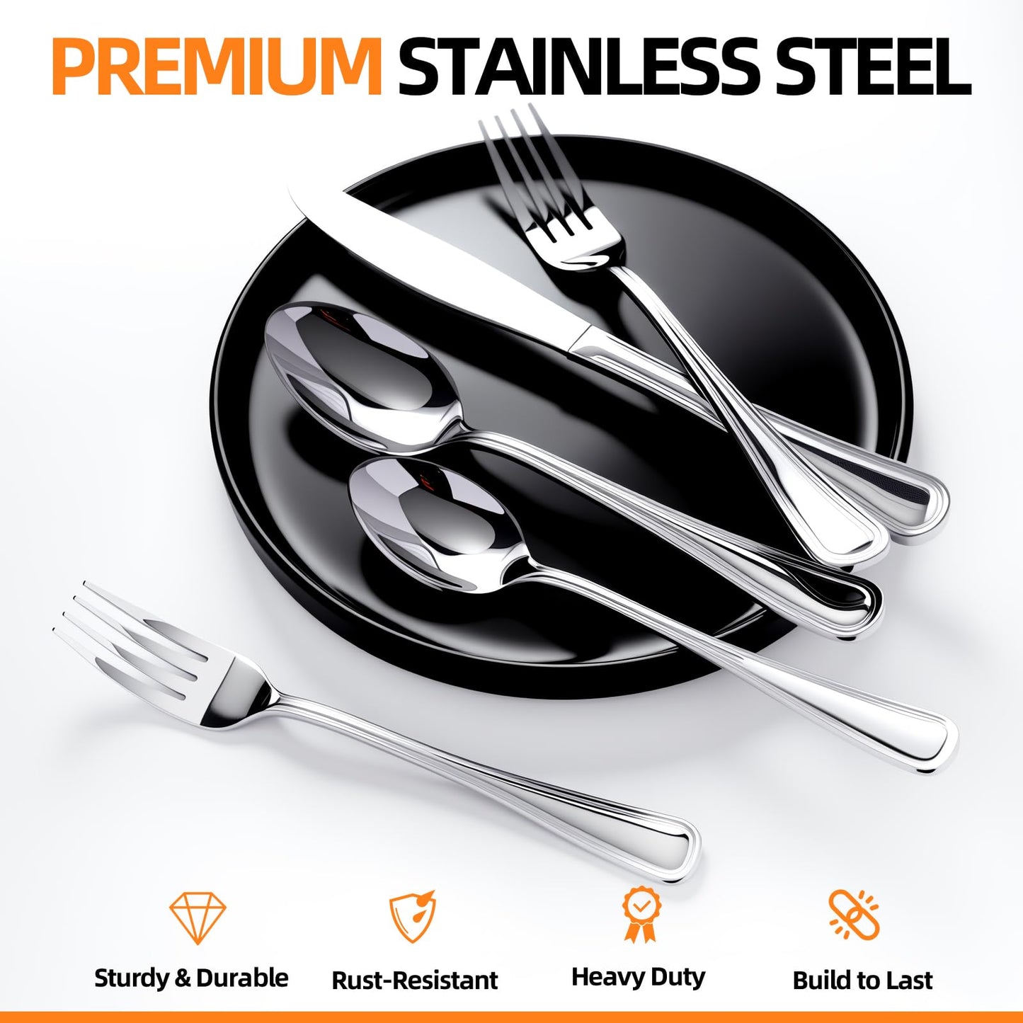 NICE KITCHEN Silverware set for 12,60 Pieces Premium Stainless Steel Silverware set,Mirror Polished Cutlery Set,Heavy Duty Flatware Set for 12,Dishwasher Safe,Luster Series