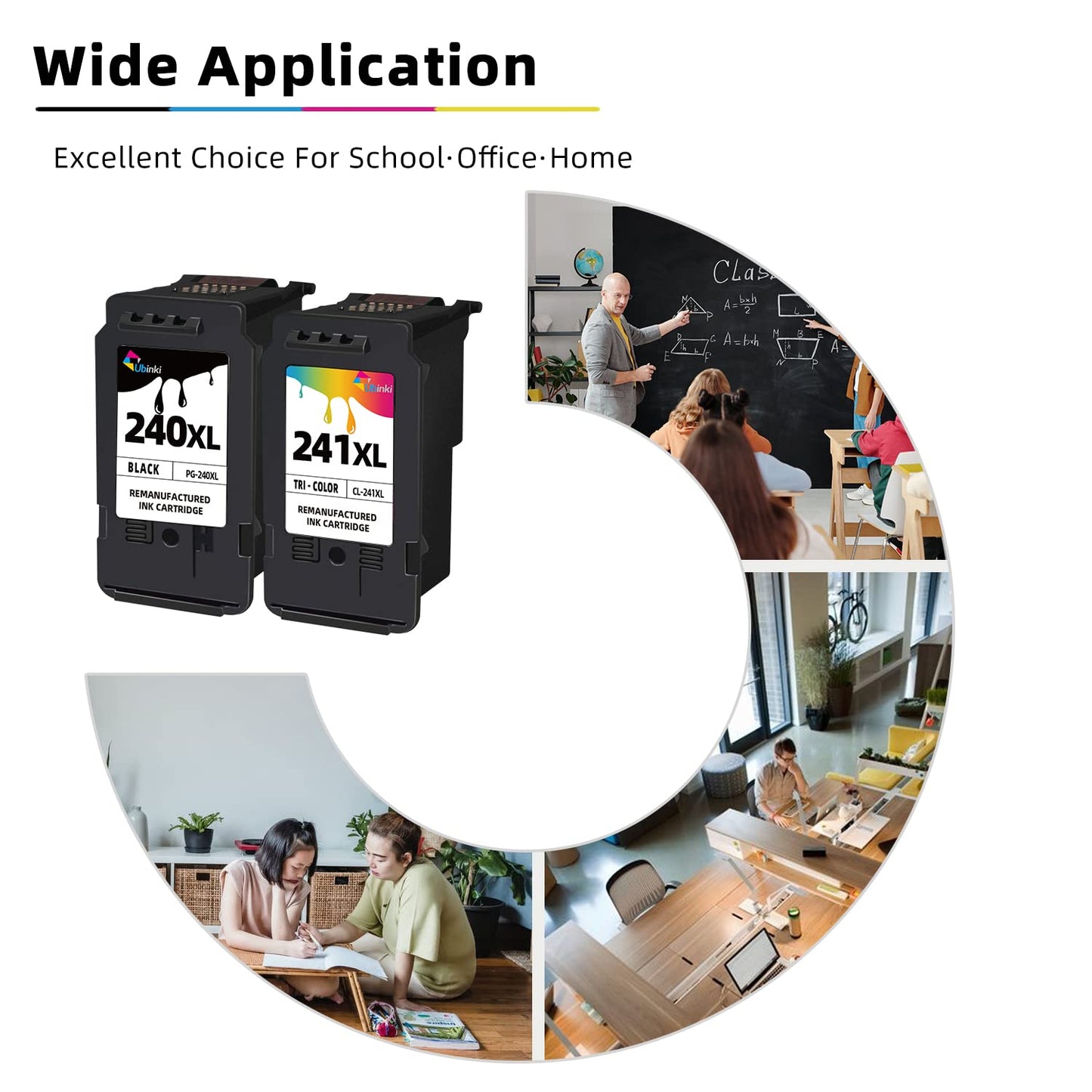 Ubinki 240XL 241XL Ink Cartridge Replacement for Canon Ink 240 241 Combo Pack PG-240 XL CL-241 XL for MG3620 MG3600 TS5120 TS5100 MG2120 MG3520 MX472 MX452 MX512 Printer(Black, Tri-Color,2 Pack)