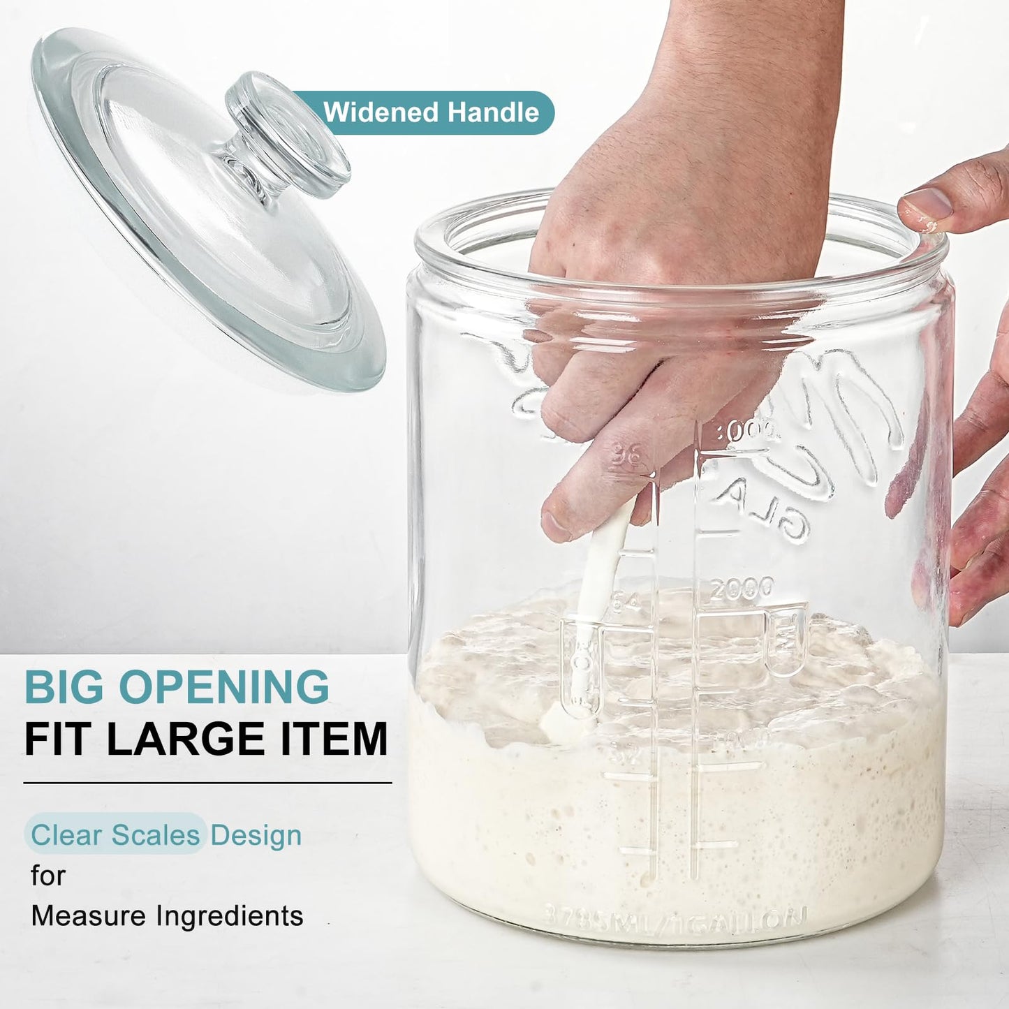 1 Gallon Cookie Jars, 2 Pcs, Large Glass Jars with Airtight Lids for Kitchen, Wide Mouth Food Storage Containers for Flour, Sugar, Sourdough Starter, Candy, Coffee, Dog Treat, Apothecary, Laundry