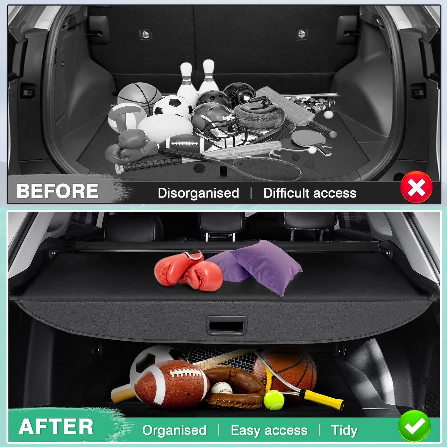 Powerty Cargo Cover for 2018-2024 VW Volkswagen Tiguan Accessories Trunk Cover Retractable Trunk Shielding Shade Cargo Luggage Cover No Gap(NOT for 2025 Volkswagen Tiguan)