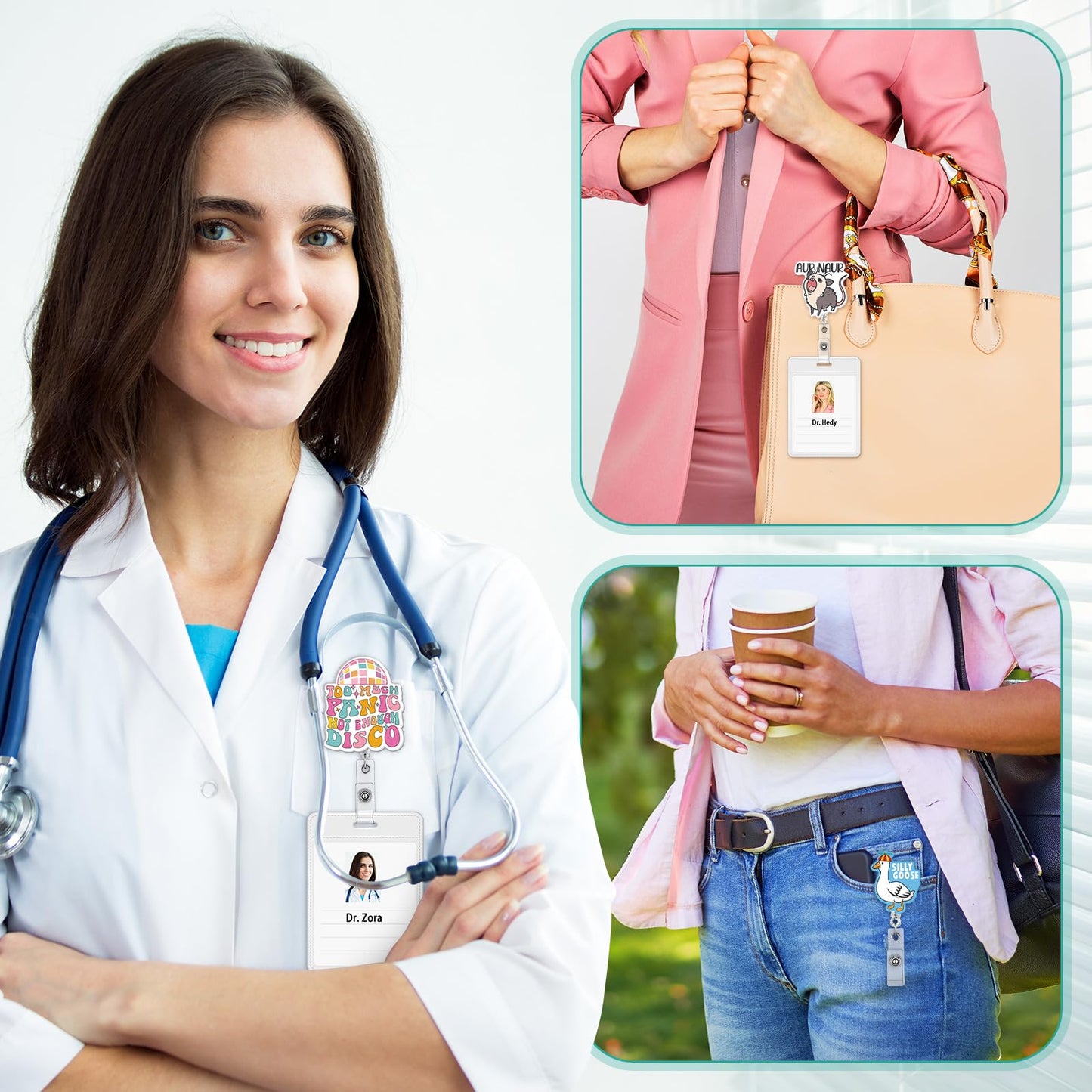 Geyoga 36 Pcs Funny Badge Reel Cute Nurse Badge Reel Retractable Nurse Quote Name ID Clip Cute Nursing for Doctor Teacher Employee Office Assistant Supplies Bulk Gifts(Funny)