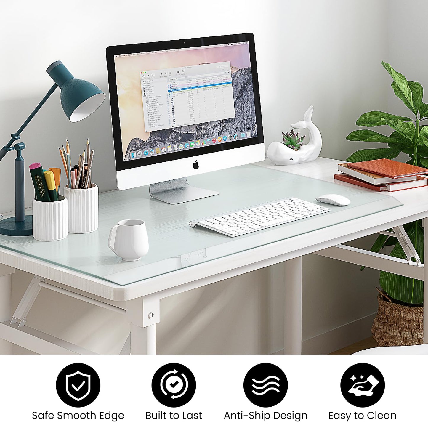 VASUHOME 32" x 20" Premium Tempered Glass Desk Mat with Beveled Edge - Ergonomic Desk Protector, Crystal Clear, Dry Erase Surface, Ideal Table Top Protector for Home & Office