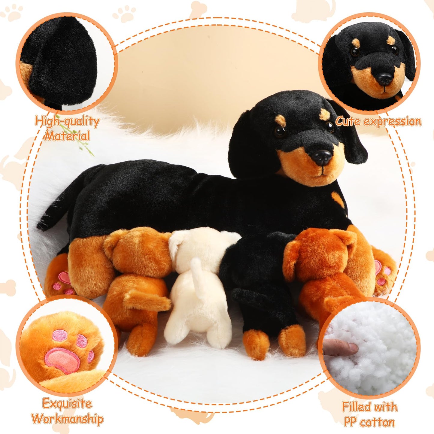 Honoson Nurturing Dog Stuffed Animal Set with 4 Baby Puppies, Soft Cute Dog Themed Plush Toys for Kids, Girls, Boys Birthday, Valentine Gifts