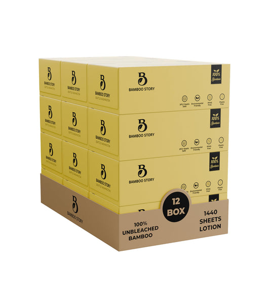 Bamboo Story Bamboo Facial Tissues, Lotion Soft, 3-Ply Unbleached & Chemical-Free 120 Sheets/Box, Hypoallergenic for Sensitive Skin, FSC Certified, Plastic-Free, PFAS-Free, 100% Bamboo Tissues (12)