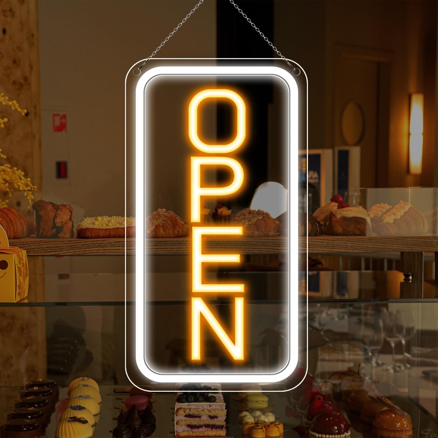 inShareplus 16"x 9" Super Bright Open Sign,12V LED Neon Open Signs for Business for Window, with ON/OFF Switch, Electric Light up Signs for Stores, Restaurants Retail Shops (Yellow-White-Vertical)