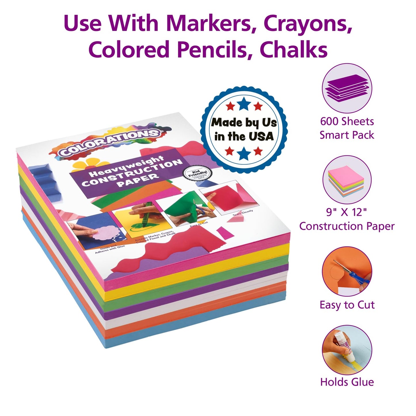 Colorations BRITESTK Colorations Bright Construction Paper Smart Pack (Pack of 600)