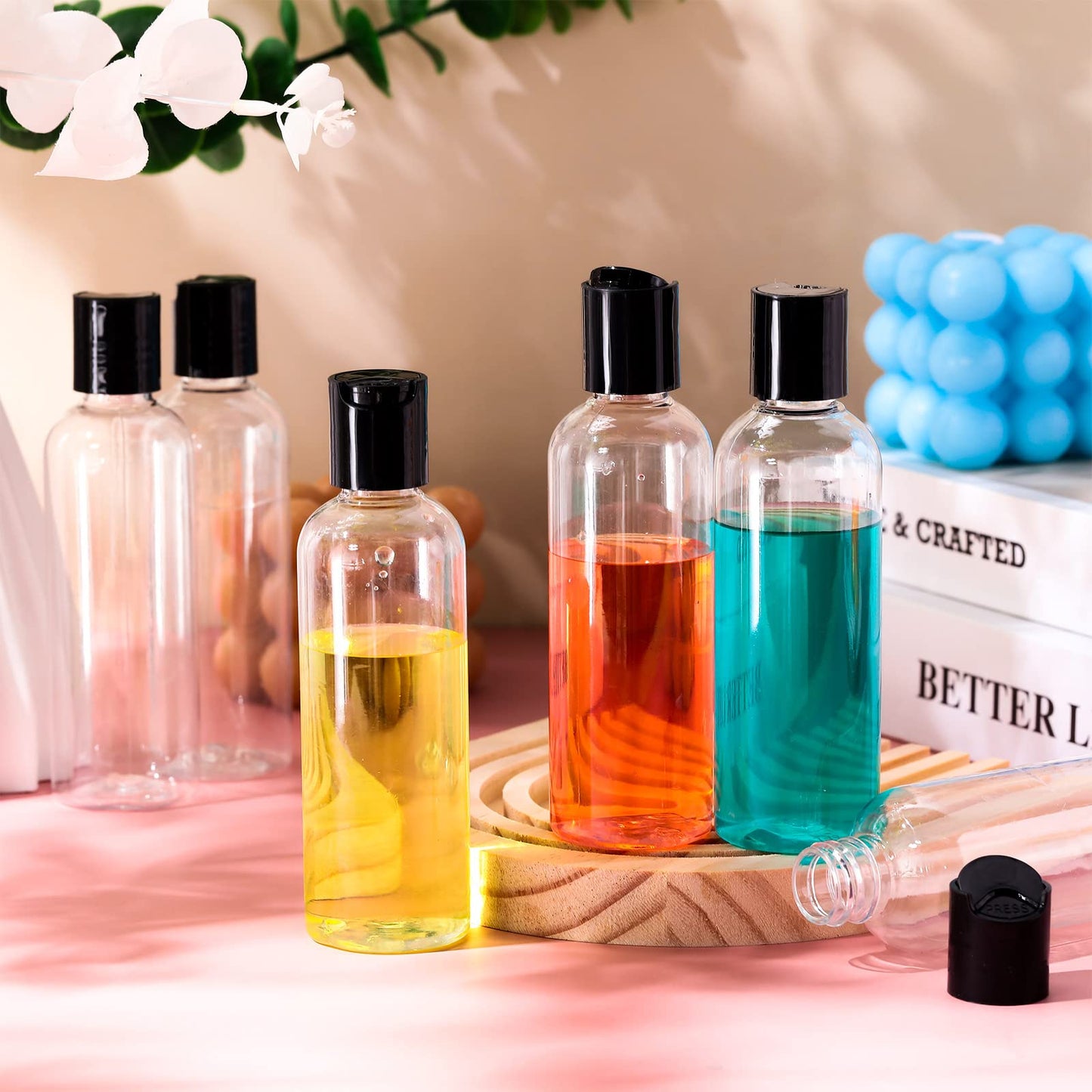 Roshtia 100 Pcs 3.4 oz Plastic Bottles Toiletries Empty Travel Size Containers Leak Proof Squeeze Bottles Refillable Travel Lotion Container for Cream Conditioner(Black)