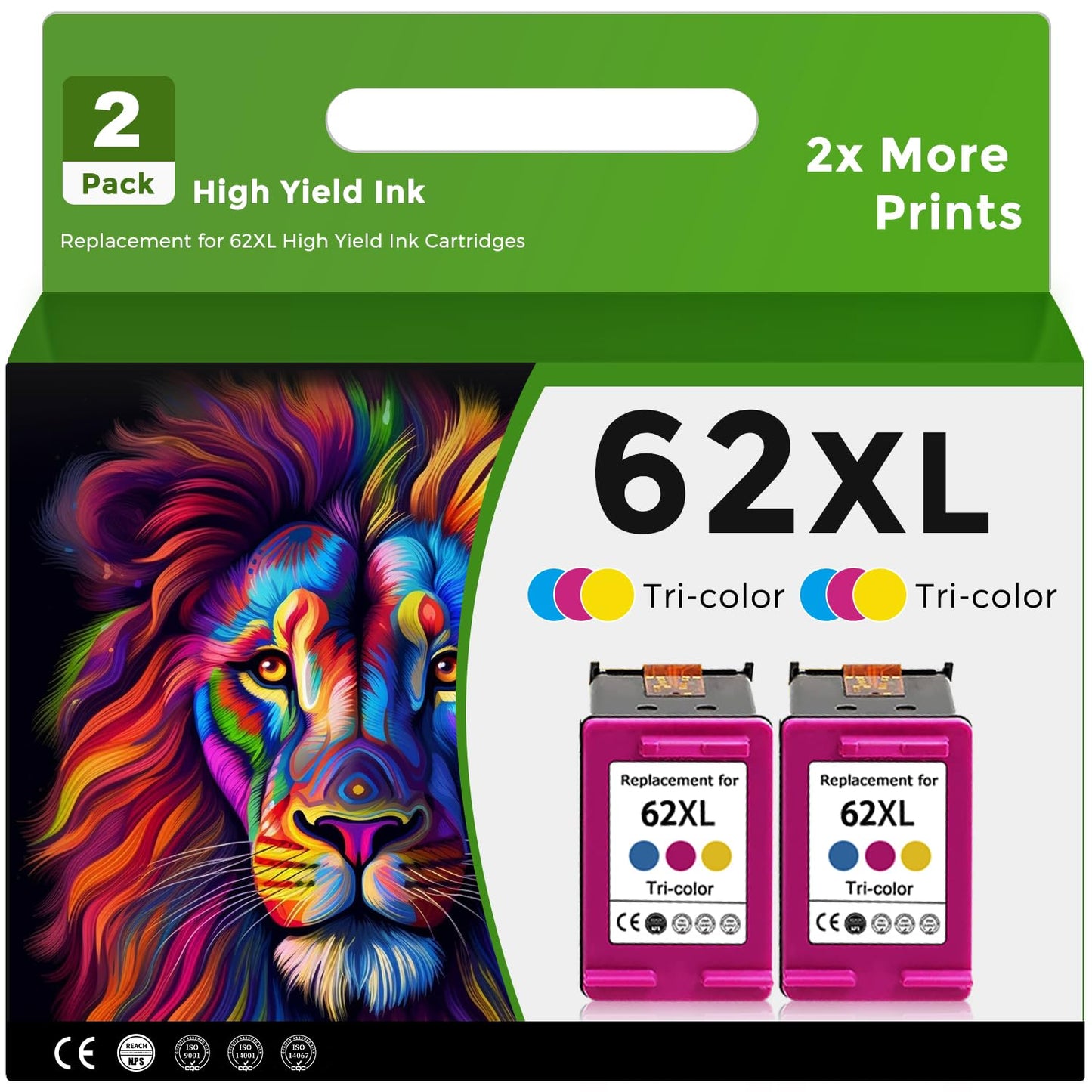 Relcolor Remanufactured Ink Cartridge Replacement for HP 62XL 62 XL Color for 5540 5542 5545 5640 5642 5660 5664 5665 7640 7645 8000 200 250 5740 5742 5743 5745 8040 8045 Printer