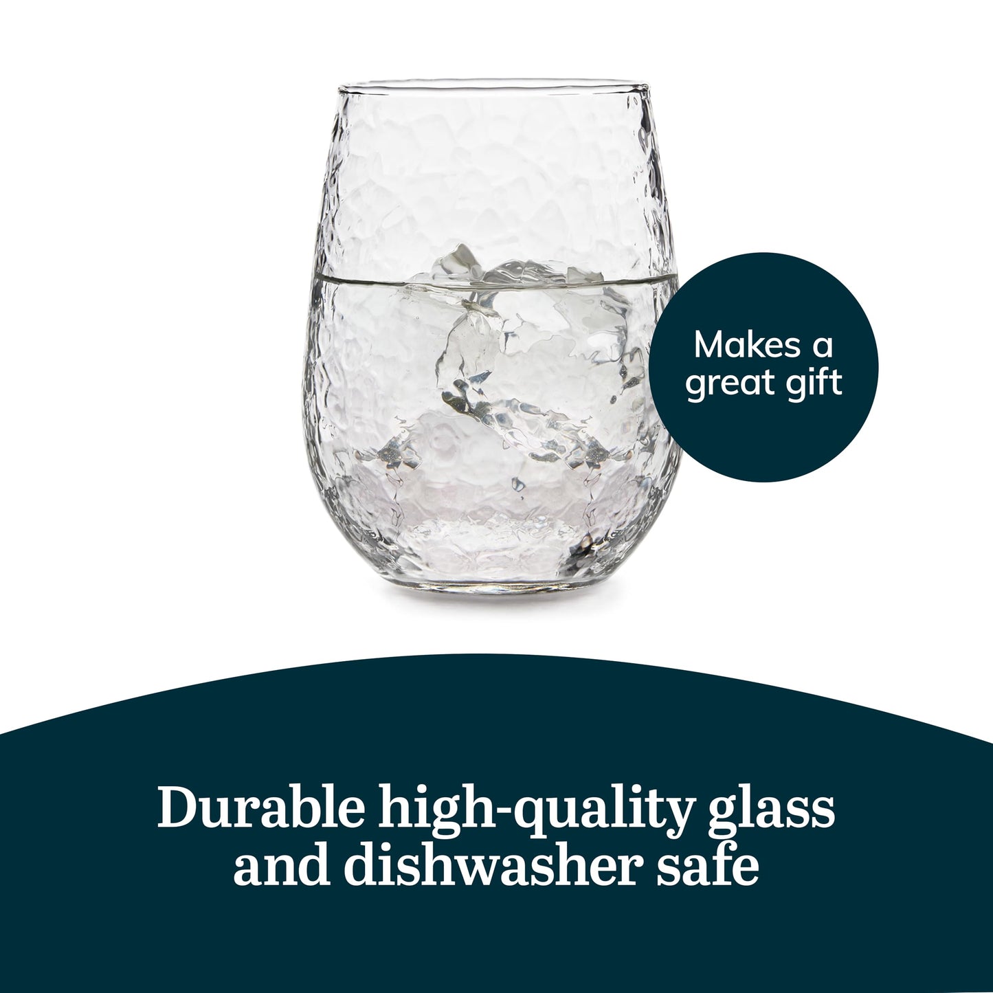 Libbey Hammered Stemless All-Purpose Wine Glasses, 17-ounce, Set of 8