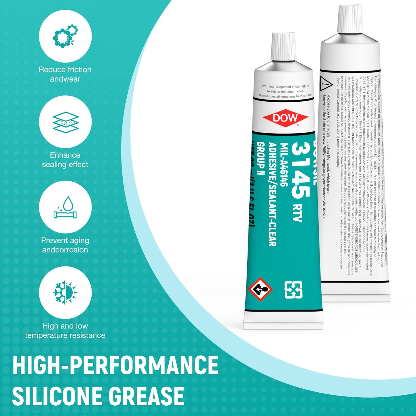 3145 RTV 90ml 3oz Clear Adhesive Sealant Mil-A-46146 Electrical Battery Board Housing Moisture Sealing Non Flow Primerless Adhesion High Strength Group II/III (3145 Clear 90ml)