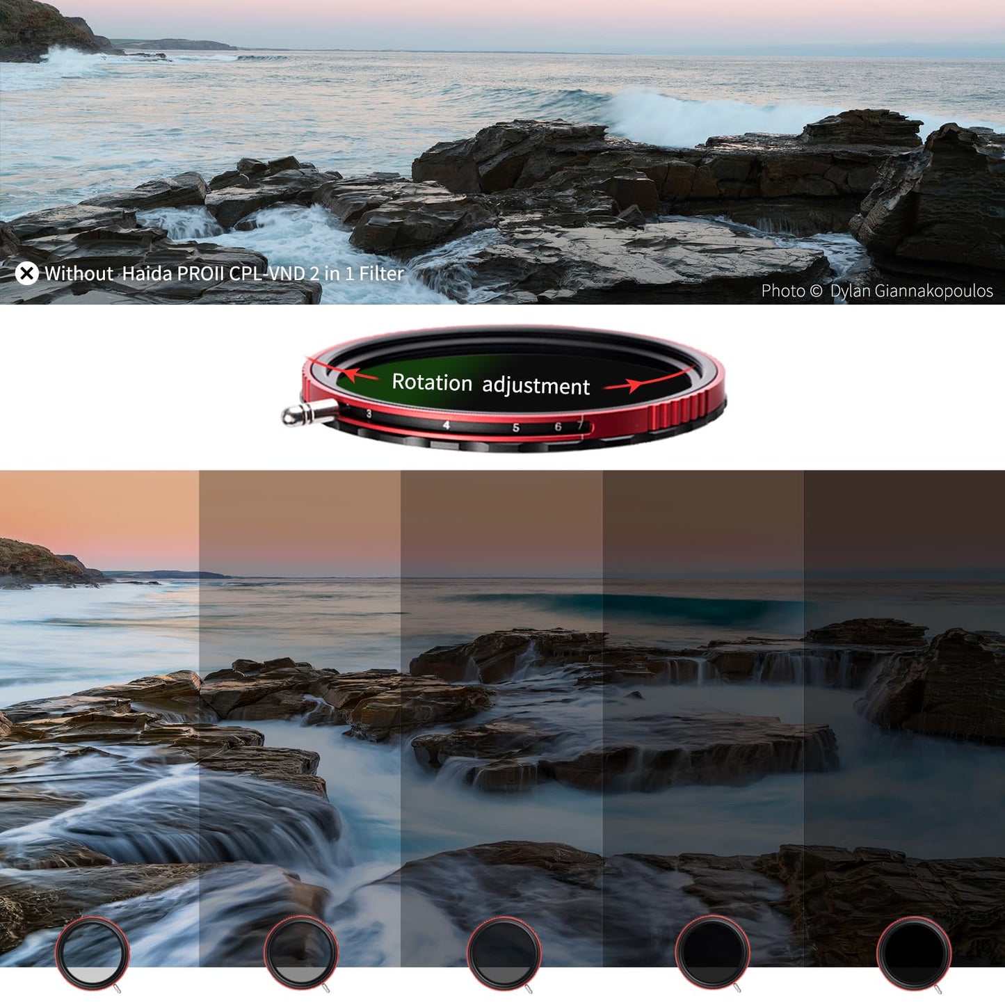 Haida 82mm Pro II Multi-Coating Circular Polarizer + Variable Neutral Density SLR Camera Lens Filter Waterproof Scratch Resistant Nano-Coating CPL + VND (2 in 1)