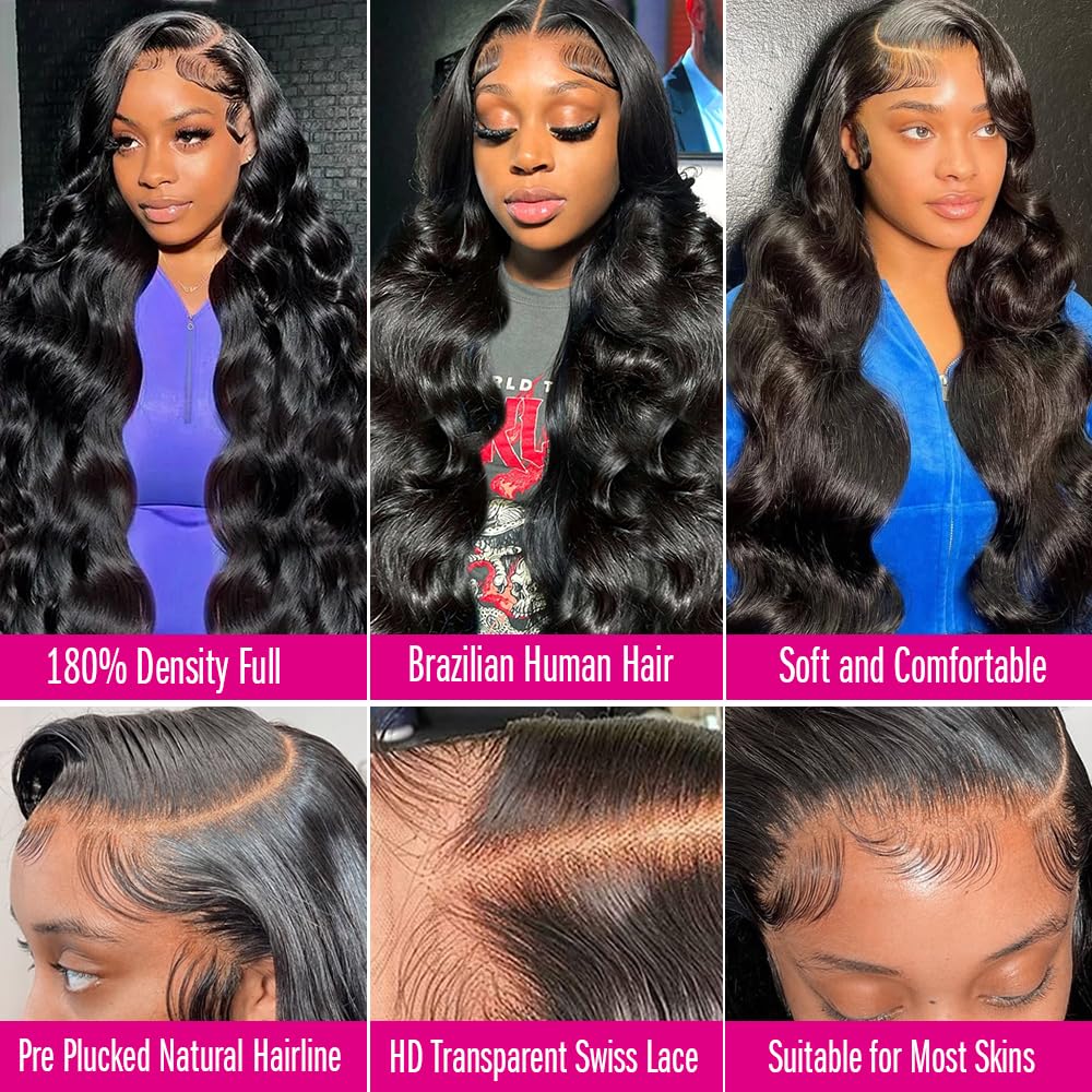 Tiwugi 30 Inch Body Wave Lace Front Wigs Human Hair Pre Plucked 13x4 HD Lace Front Wigs Human Hair 180% Density Body Wave Glueless Frontal Wigs Human Hair for Women