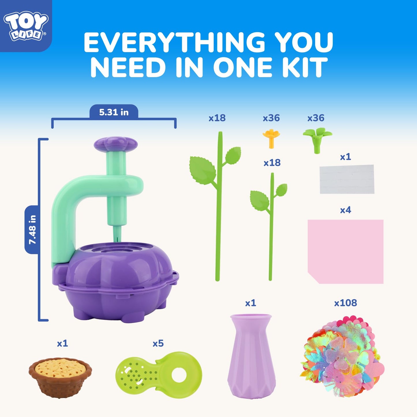 TOY Life DIY Flower Bouquet Making Kit for Girls: Creative Fabric Flower Craft Kit for Kids Age 4-8, Birthday Valentines Educational Gift for Kids Age 5 6 7