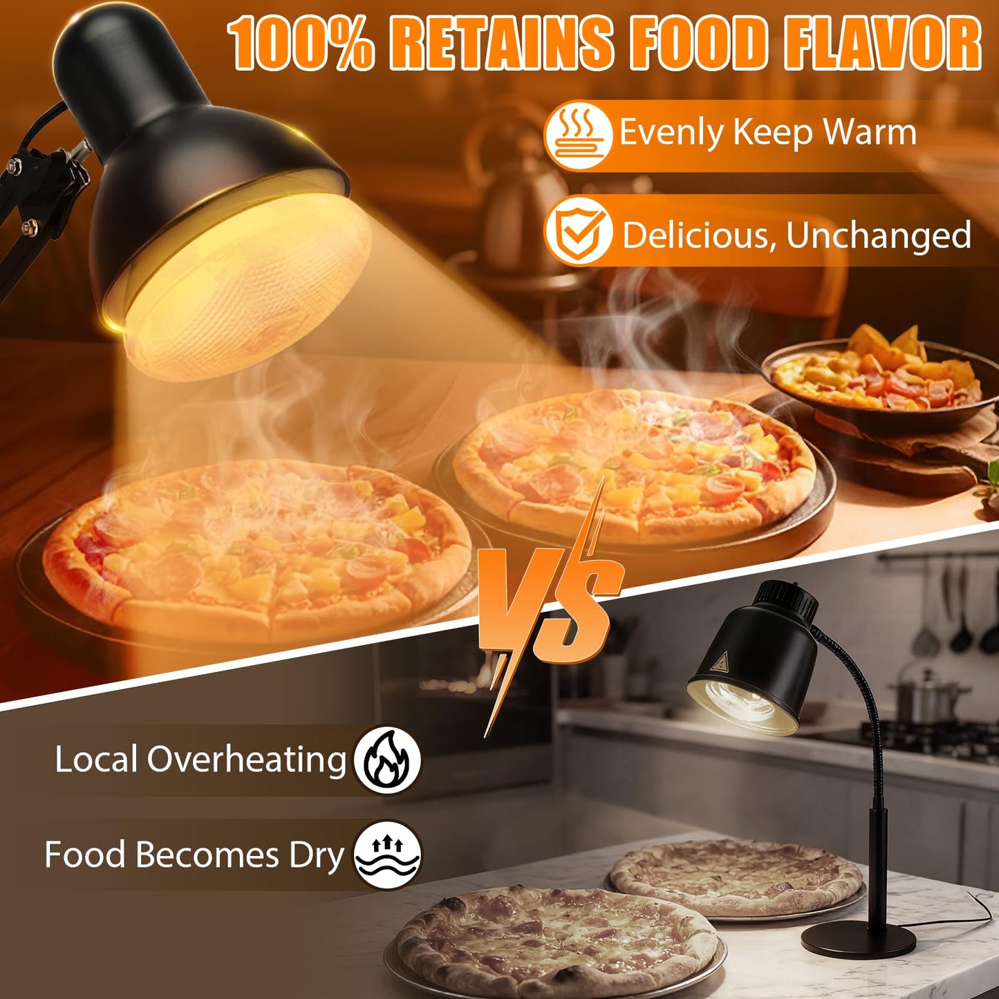 Portable Food Heat Lamp - [Foldable Design] [3S Quickly Heating] Food Warmer Light, Commercial Heat Lamp for Food, Catering Warming Lamp for Parties, Buffet, Pizza, Chocolate (Black)
