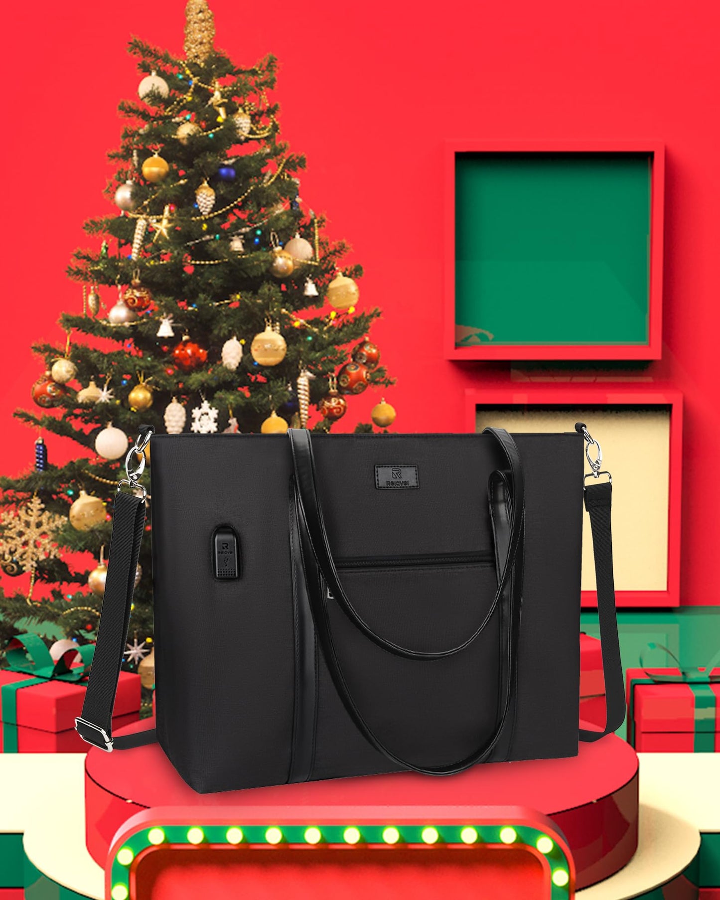 Laptop Tote Bag for Women 17.3 Inch Laptop Bag Large Teacher Tote Bag Waterproof Nylon Work Bag with USB Computer Tote Bag Large Laptop Bag for Women Handbag Satchel Shoulder Bag