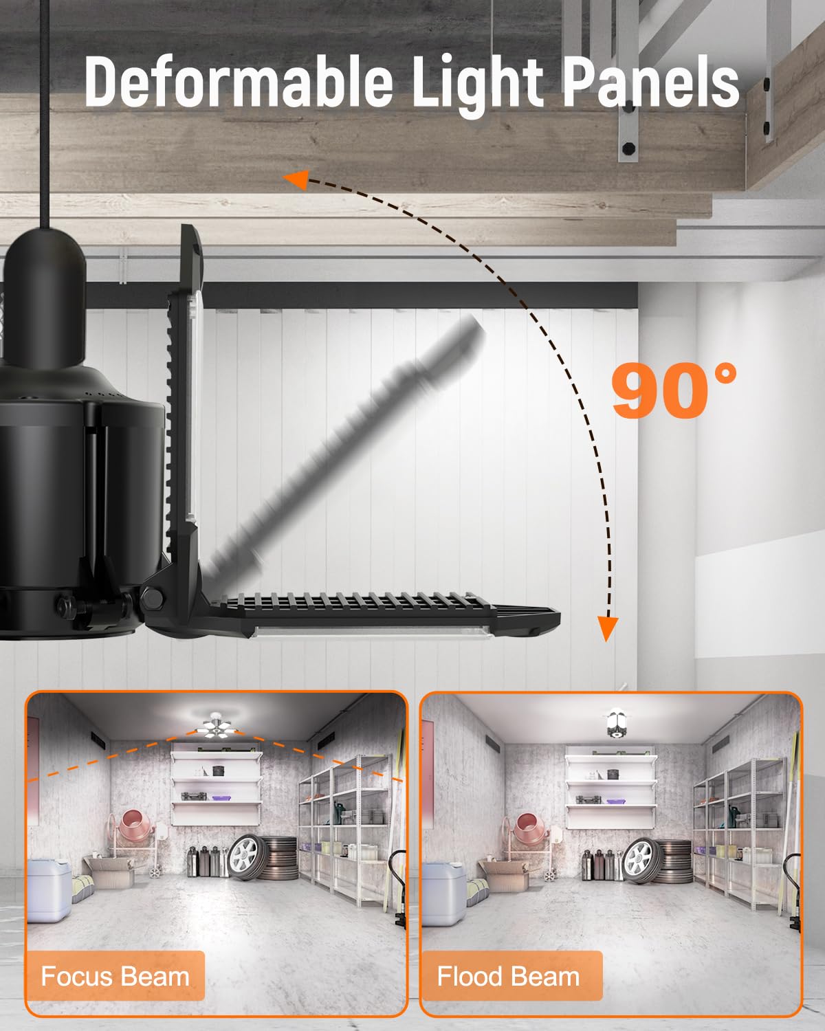 Adiding LED Garage Ceiling Light, 4 Pack 40000Lm Bright Screw into E26 E27 Socket LED Basement Lighting w/ 6+1 Deformable Panels Shop Light 6500K for Pole Barn Workshop Attic Porch Storage Room