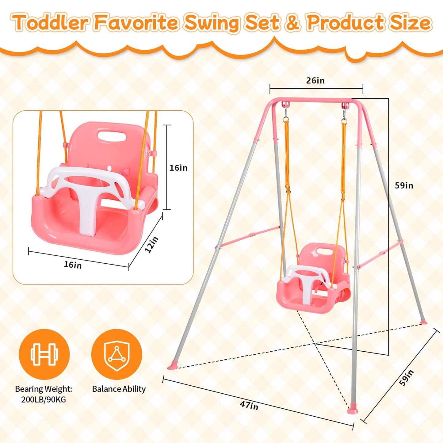 3-in-1 Toddler Swing, Foldable Indoor & Outdoor Baby Swing, Multifunctional Swings for Children 6 Months and Older, Easy to Assemble and Store for Backyard Play