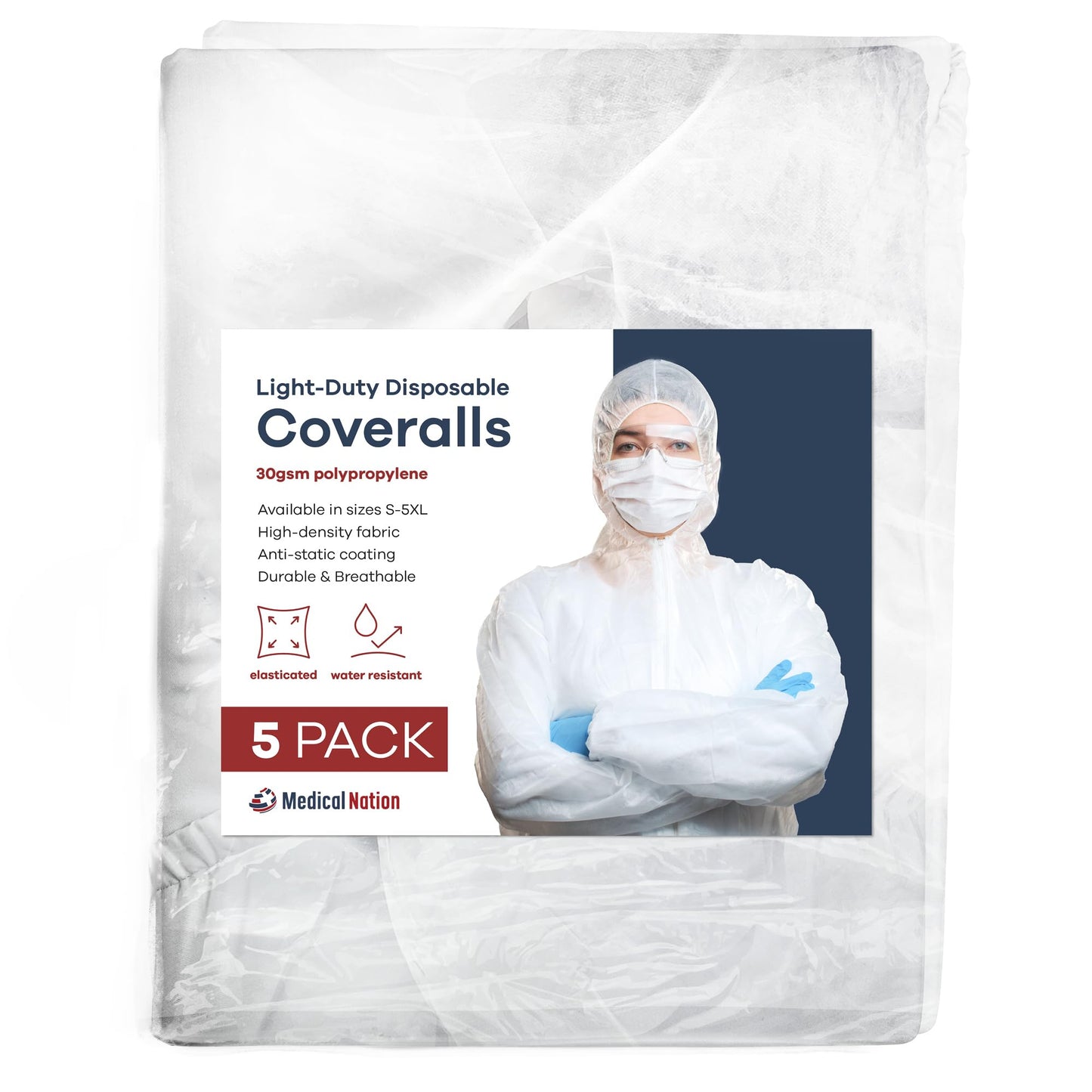 Medical Nation Hazmat Suits Disposable | 25 Pack | Light Duty Disposable Coveralls Men | With Attached Hood - Overall Protective Chemical Suit for Men & Women, Disposable Paint Suit - Size Extra Large