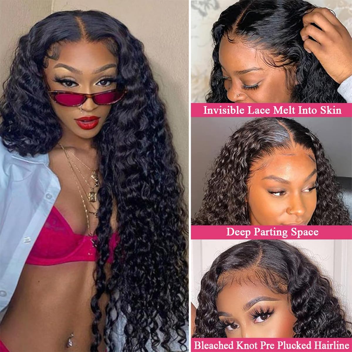 LICHANG 200% Density Deep Wave Lace Front Wigs Human Hair 26 Inch HD Lace Closure Wigs Human Hair Deep Curly 4x4 Lace Frontal Wig Human Hair Pre Plucked with Baby Hair for Black Women