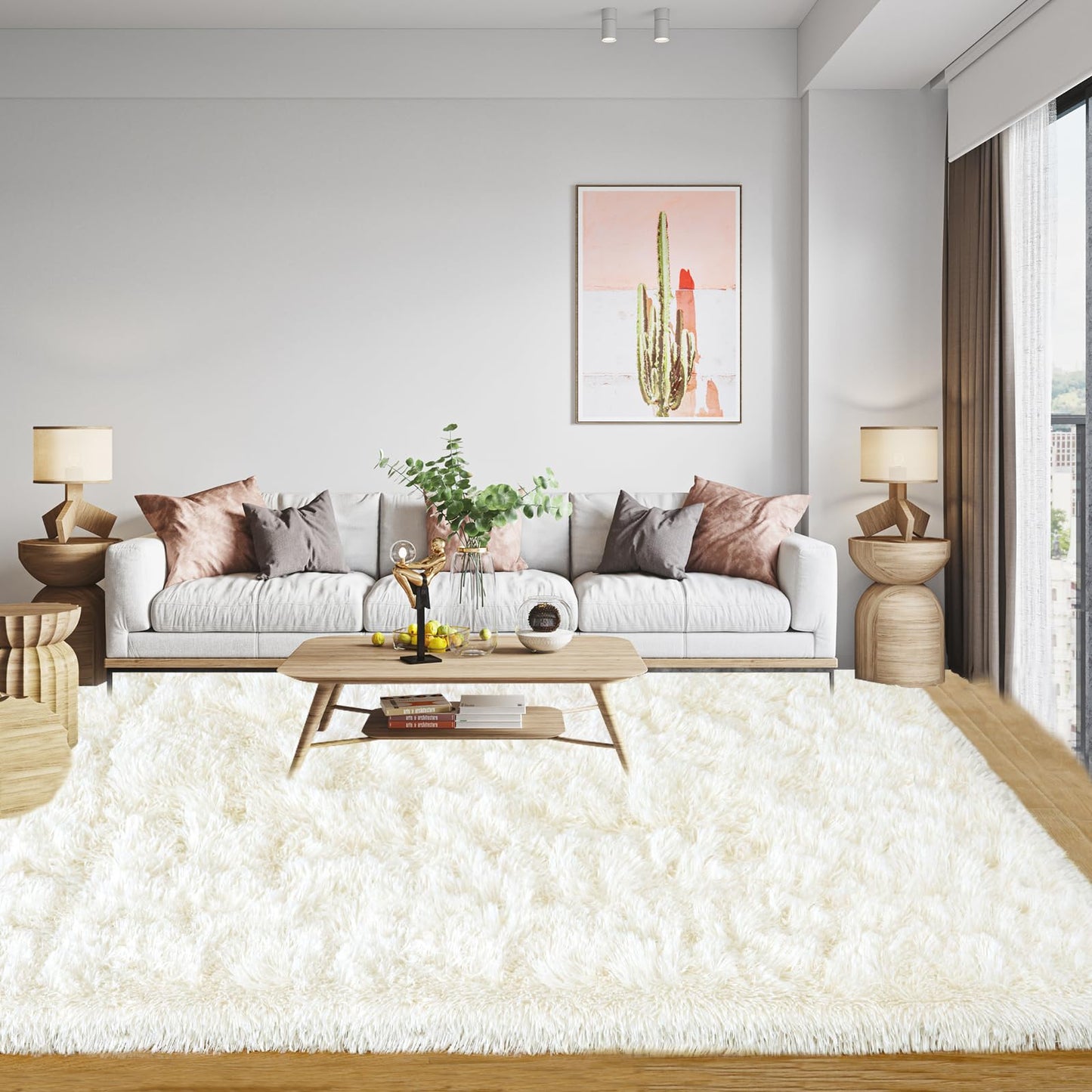 8x10 Area Rugs for Living Room Bedroom, Ultra Soft Fluffy Cream White Large Rug Carpet for Bedroom, Upgrade Non-Slip Fuzzy Shag Plush Rugs for Nursery Boys Girls Kids Room Modern Indoor Home Decor