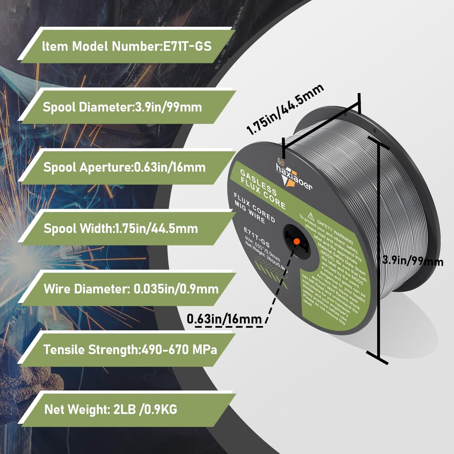 .035'' Flux Core Welding Wire, E71T-GS Gasless MIG Welding Wire 2 Pounds 3 Pack for All Position Arc Welding and Outdoor Use