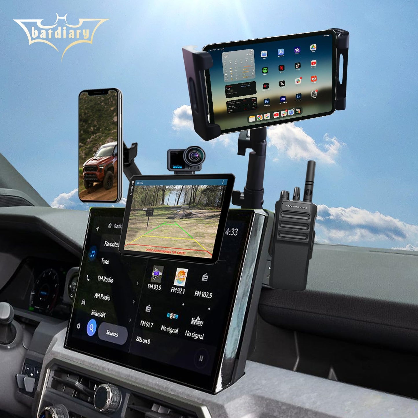 Batdiary 2026 2025 Tacoma Magnetic Phone Mount for 2026 2024 2025 Toy ot a Tacoma metal Cell Phone Holder 2024+ Tacoma Accessories Dashboard Platform Mount -No Drill Installation(Only for 14Inch Nav.)