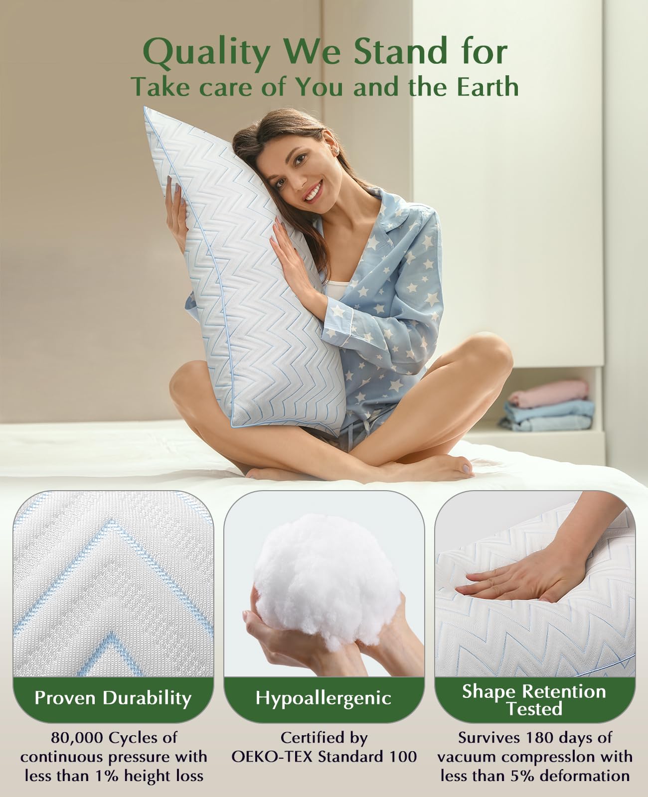 DIORIS Pillows Queen Size Set of 2, Cooling Bed Pillows for Sleeping, Breathable Down Alternative Microfiber Fill, 18 x 29 Inches, Medium Soft for Back Side Stomach Sleepers, Hypoallergenic