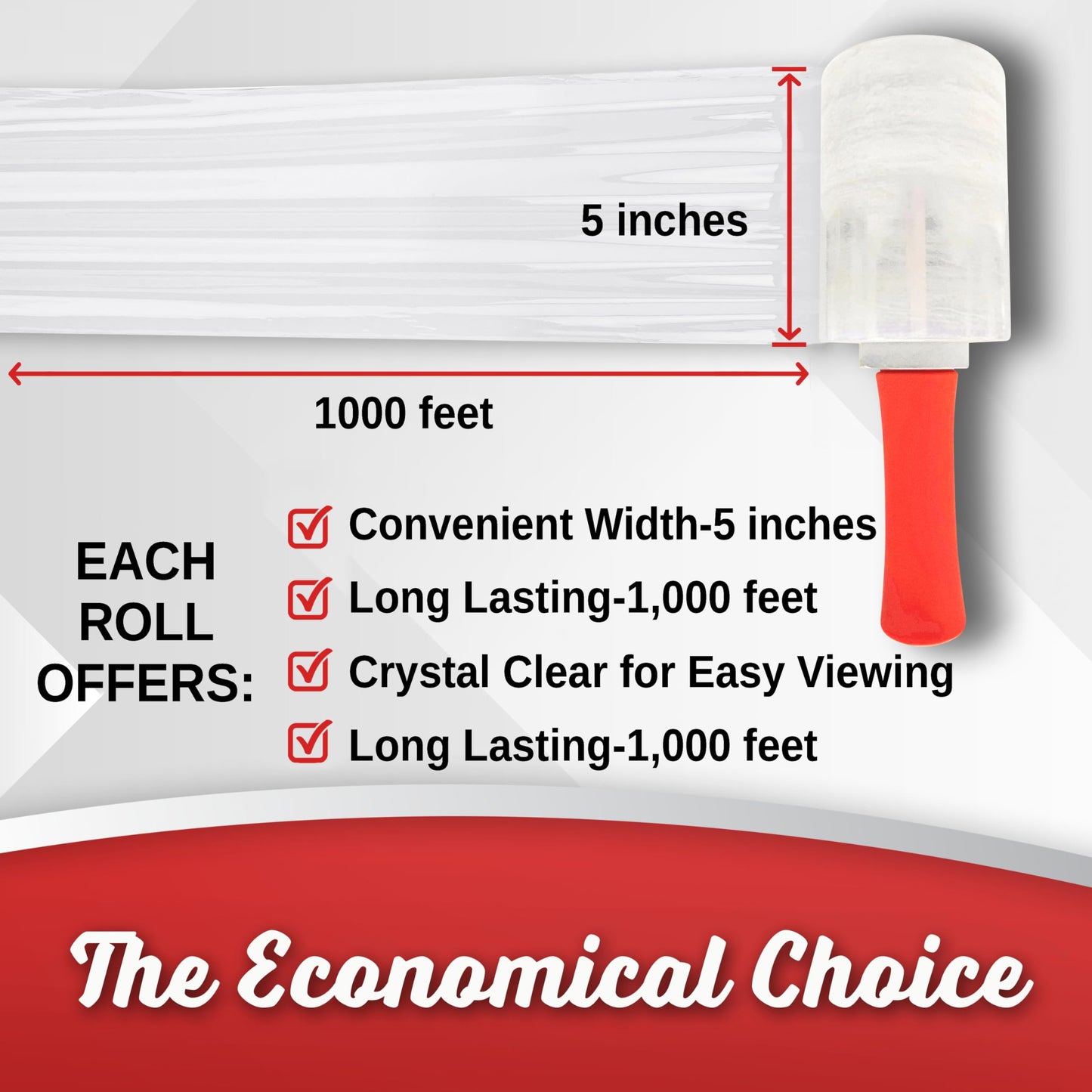 12 Pack Industrial Strength Mini Hand Stretch Wrap with 2 Plastic Handles, 60 Gauge Thick, 5" x 1000 Ft Roll, Shrink Wrap Roll for Moving Pallets, Plastic Wrap for Packing, Heavy Duty Stretch Film