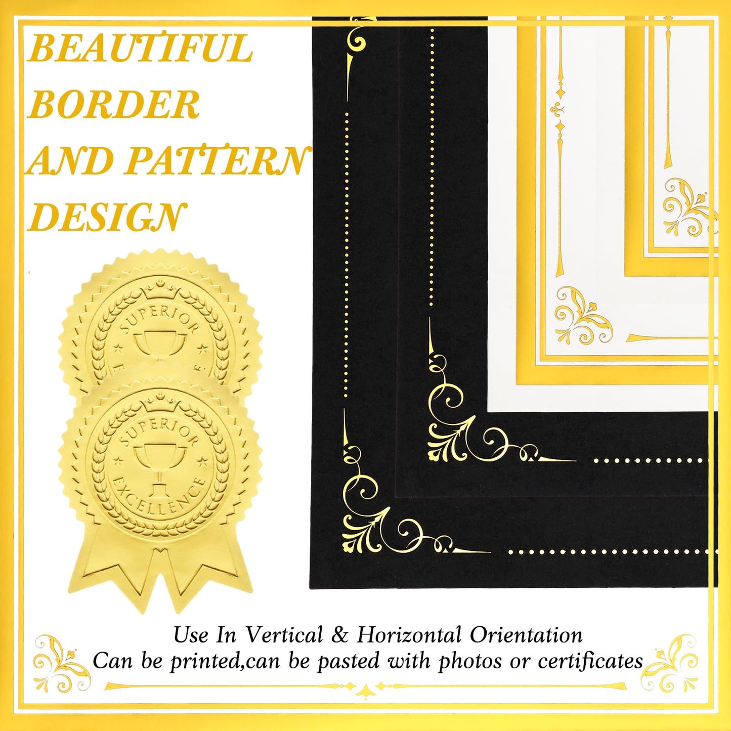 Noveread 180 Pcs Certificate Kit, 60pcs Black Certificate Holders & 60pcs Letter Size Papers & 60pcs Gold Foil Award Seals, Graduation, Employee Recognition, Schools & Ceremonies