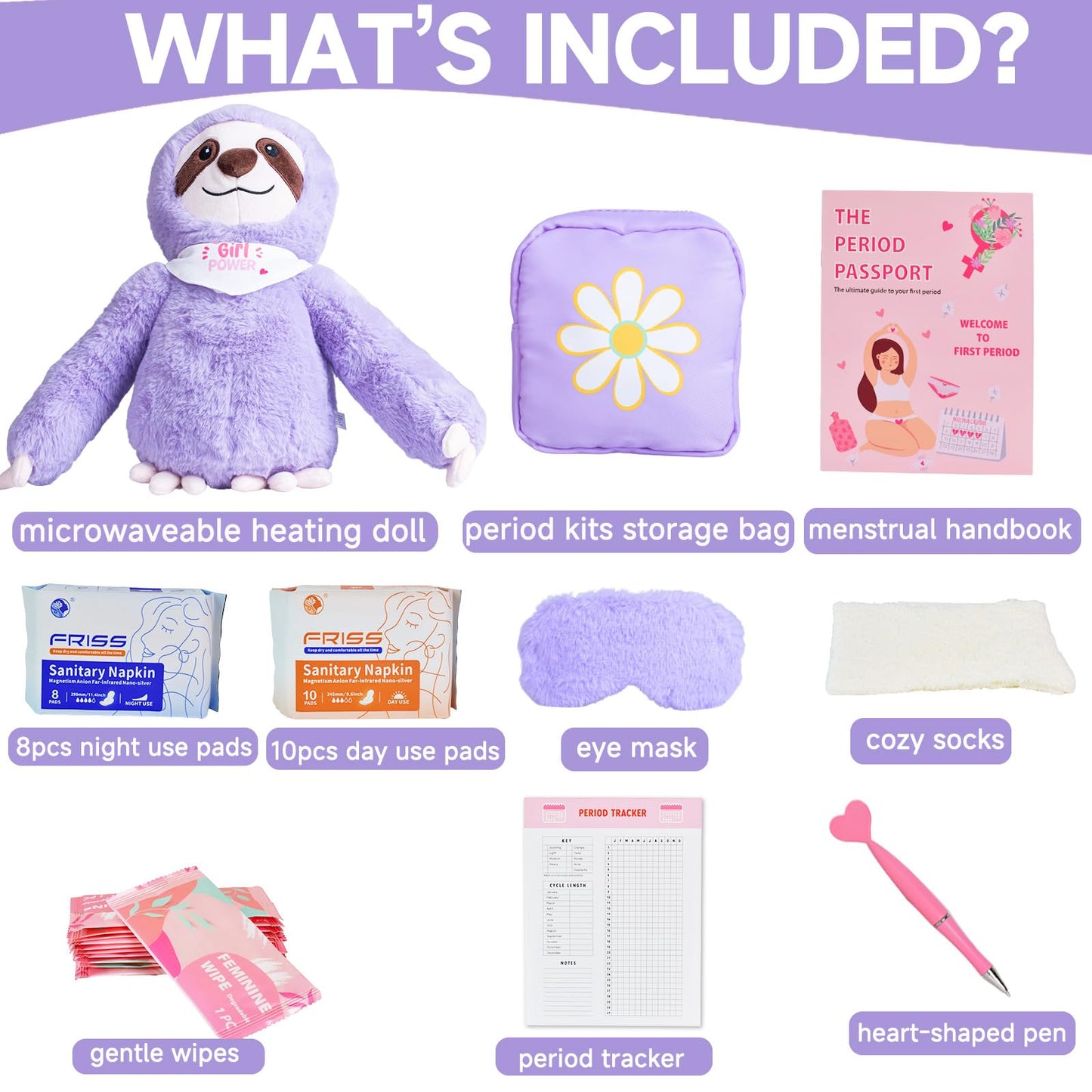 First Period Kit for Girls 9-12 Period Starter for Tweens Period Comfort Kits for Girls 10-12 First Period Gifts for Girls Teen Girl Emergency Kit for School (Purple)