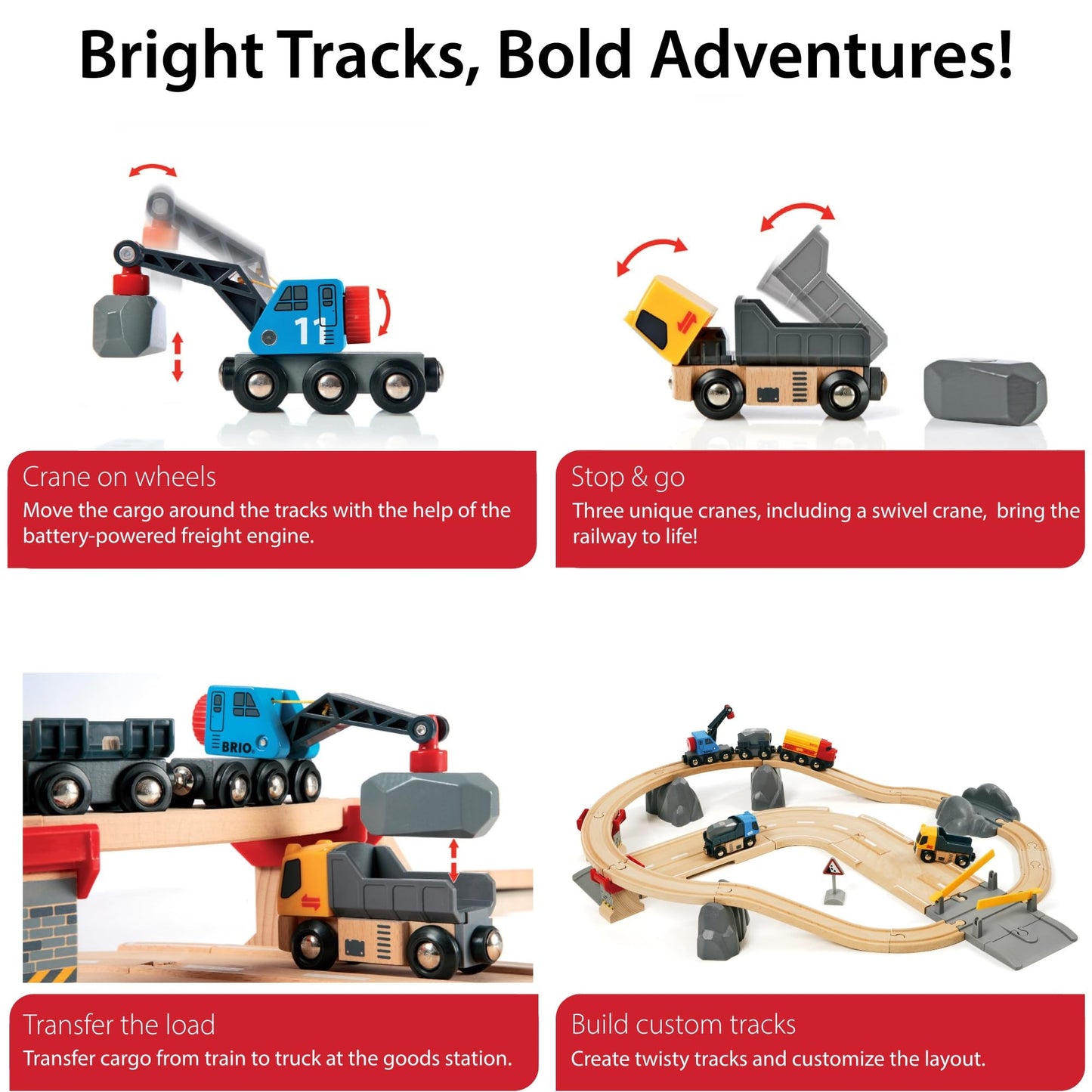 BRIO World Rail & Road Loading Set - 32-Piece FSC-Certified Wood Train Set & Accessories - Special Crane Car, Flatbed, Tracks, & More - Works with All Wooden Railway Sets - Fun Play for Ages 3+