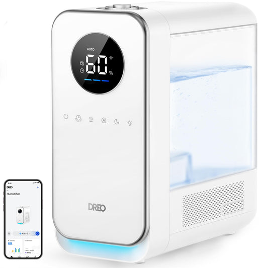 DREO Humidifiers for Bedroom, Top-filled Smart Quiet Cool Mist Humidifier for Large Room Home, Oil Diffuser & Nightlight, 50Hours Runtime for Indoor Plants, with Alexa/Google, White