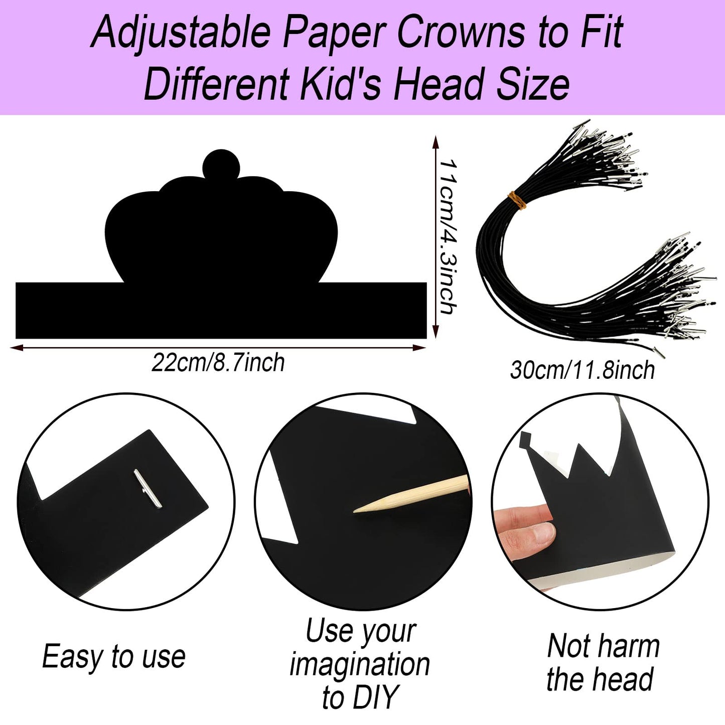 Yinder 130 Pcs Crafts Crowns Set 48 Pcs Scratch DIY Paper Crowns with Rainbow Color Crown Headband Hats 24 Pcs Wooden Styluses 48 Pcs Elastic Bands 10 Sheet Colorful Gem Jewels Stickers for Girls Boys