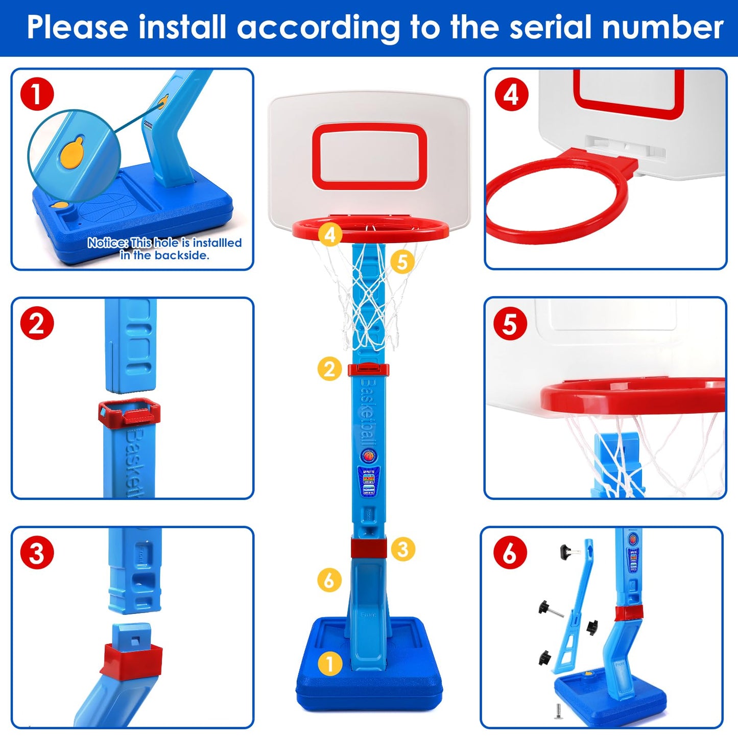 Toddler Basketball Hoop Indoor for Age 1-3, Adjustable Kids Basketball Hoop, Mini Basketball with 4 Balls for Outdoor Poolside, Birthday Christmas Sport Toys Gift for Baby Boys Girls Age 1 2 3 4