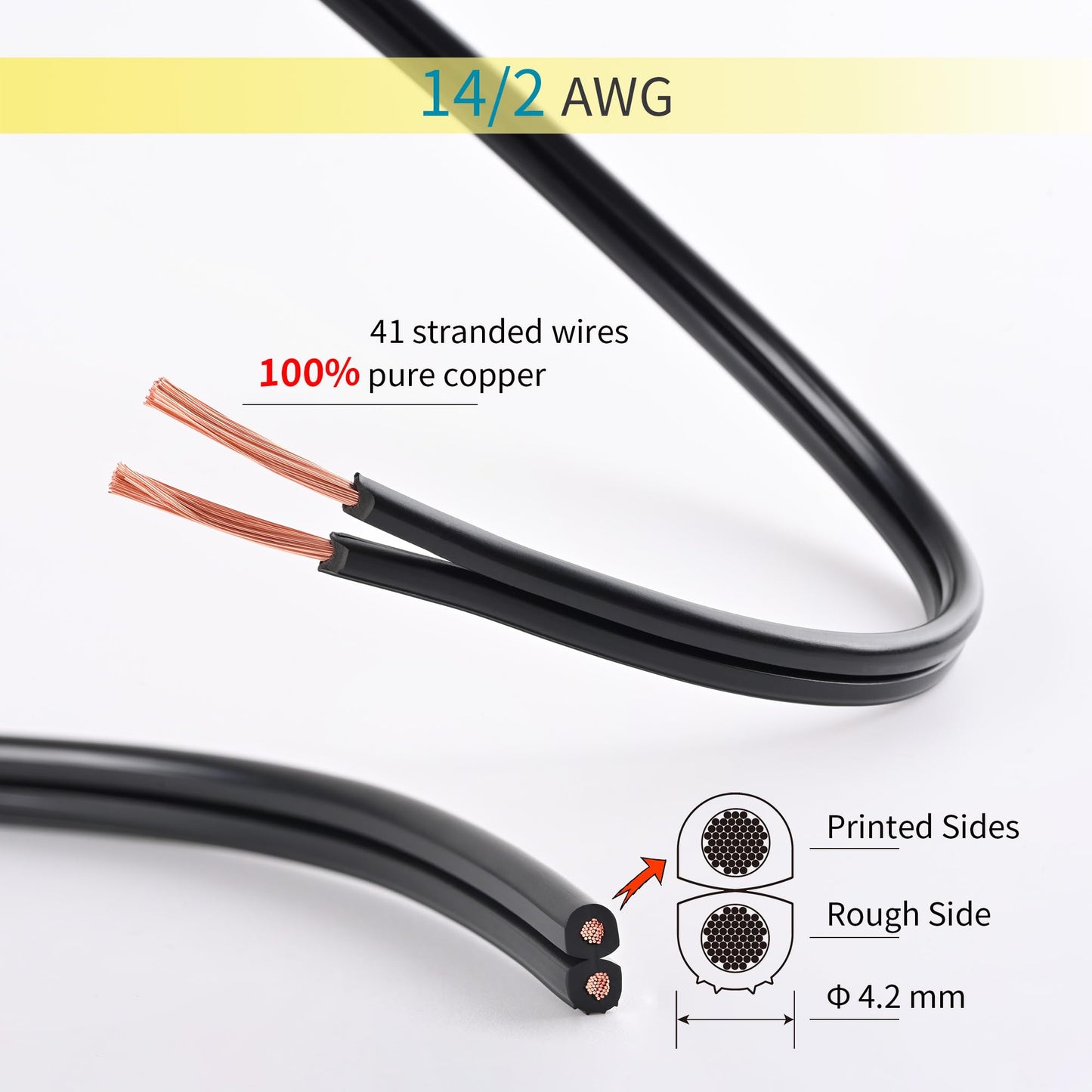 Lucky TL 14/2 Low Voltage Landscape Wire 100 Feet, 14 Gauge 2 Conductor, Outdoor Waterproof, Direct Buried Landscape Lighting Wire, Pure Copper Making (100FT)
