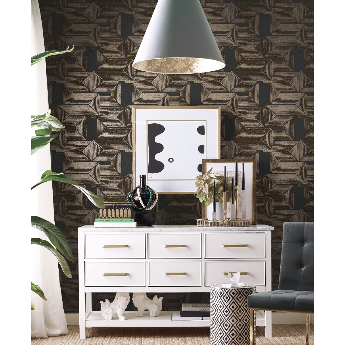 RoomMates RMK12213PL Nikki Chu Black and Metallic Gold Zulu Signature Peel and Stick Wallpaper