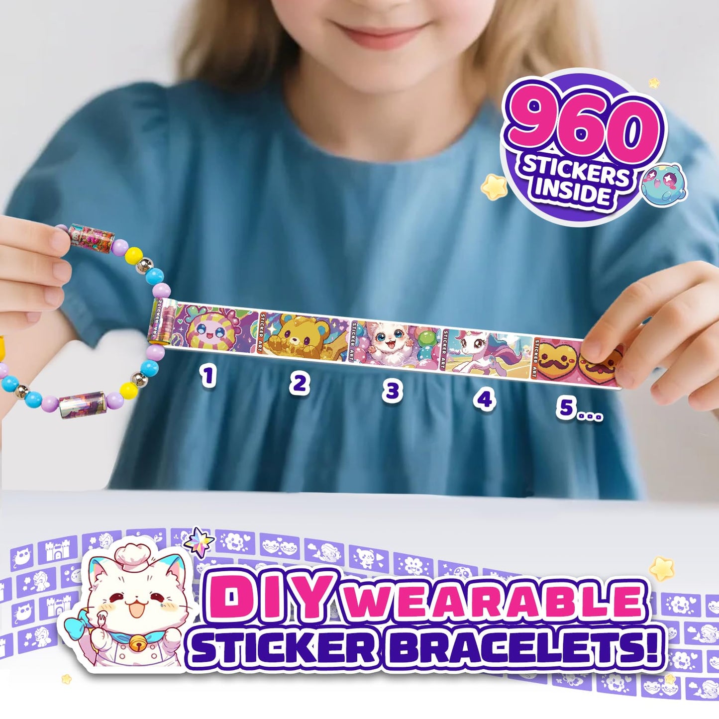 Bracelet Making Kit Girls with 960 Stickers, Scarmat Charm DIY Friendship Bracelet Kit for Kids Ages 5 6 7 8 9 10 11 12 Year Old, Creative Friends Bracelet Arts Crafts Gift 400 Beads Jewelry Making Supplies for Birthday/Easter/Party