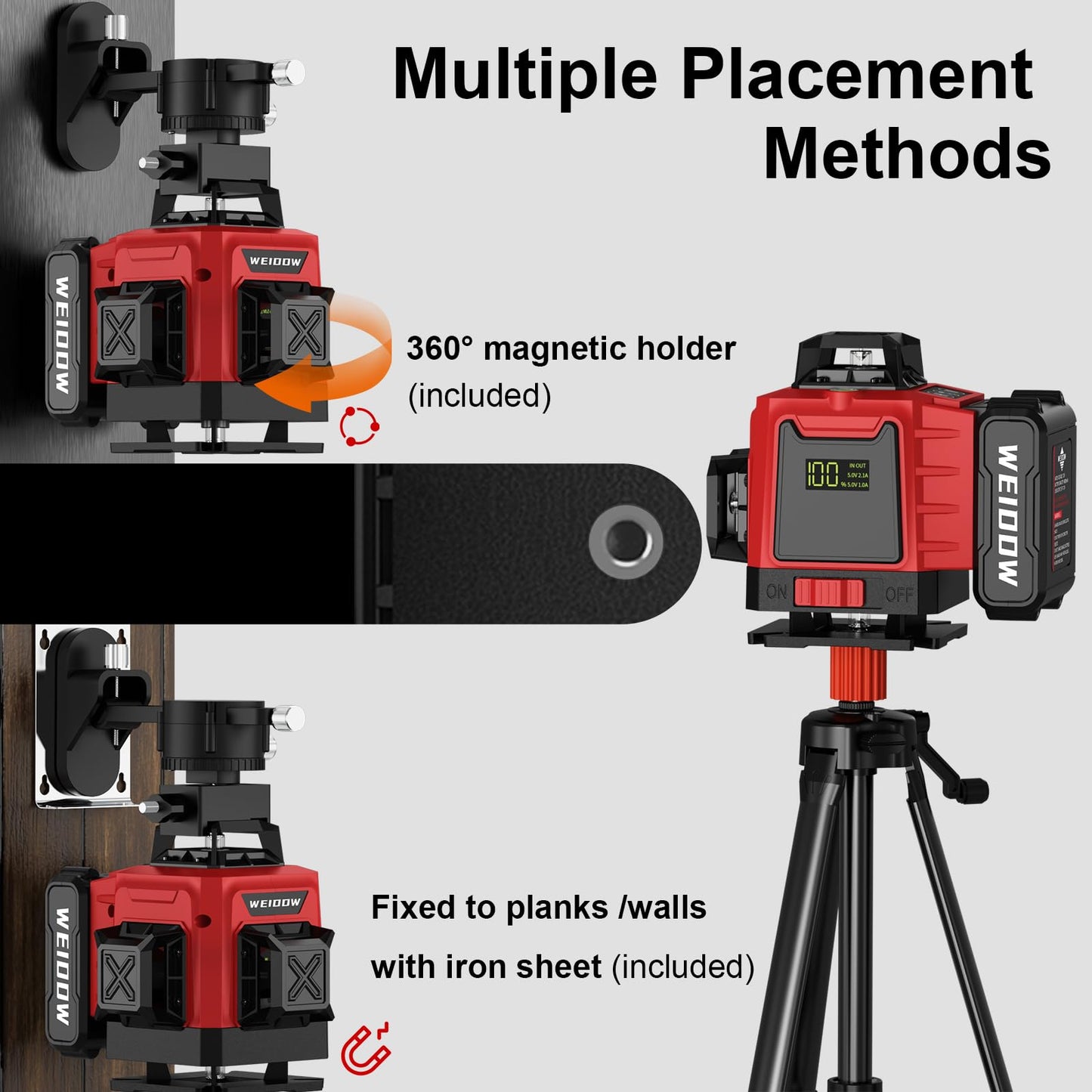 Laser Level 360 Self Leveling with Tripod,WEIDDW 4D Lazer Level,4x360° Cross Line Laser for Construction Project Renovation,Floor Tile, Laser Level Lines Tool with 2x4800mAh Batteries,Durable Case