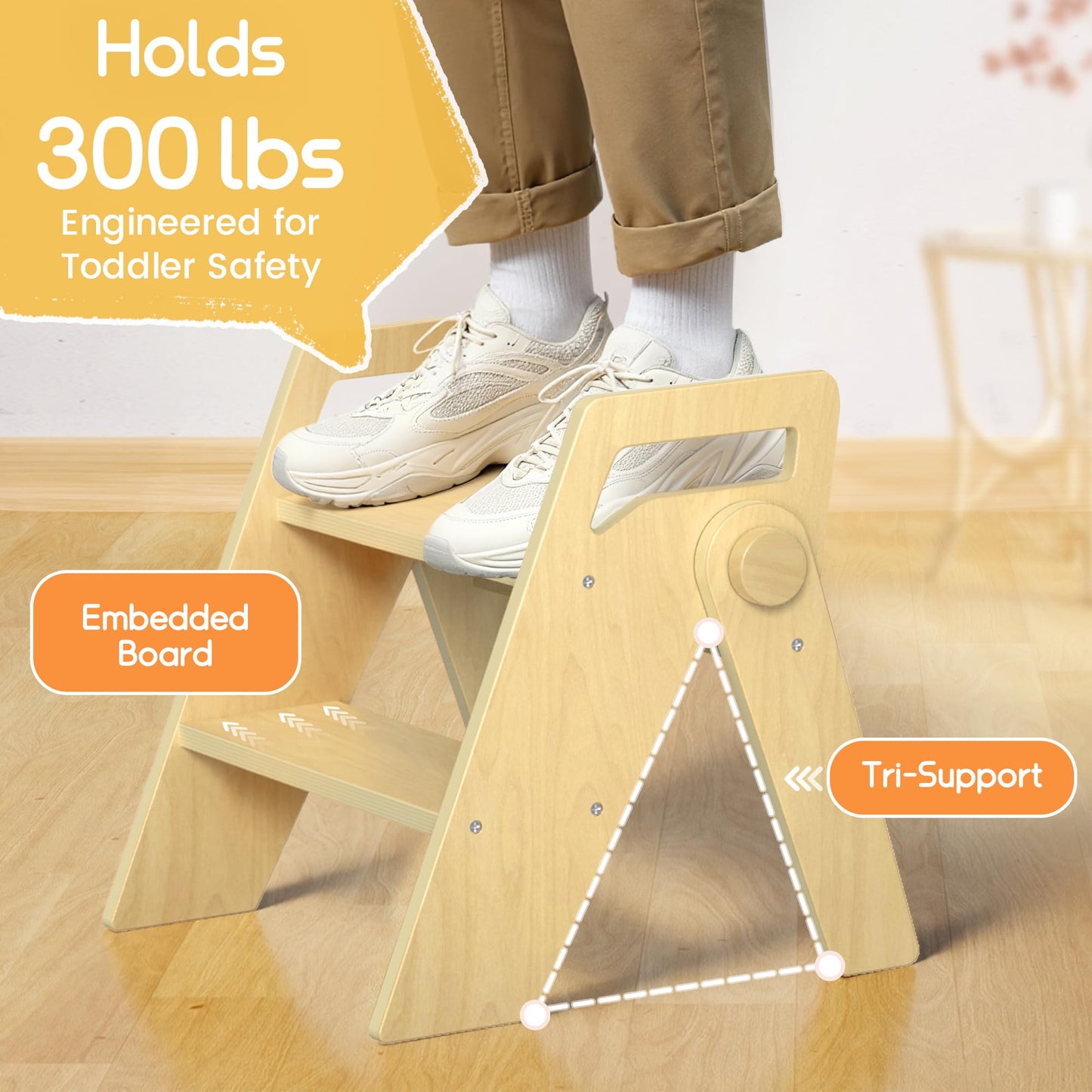HOMEKOL Toddler Kids 2 Step Stool for Bathroom Sink, Natural Wood Color