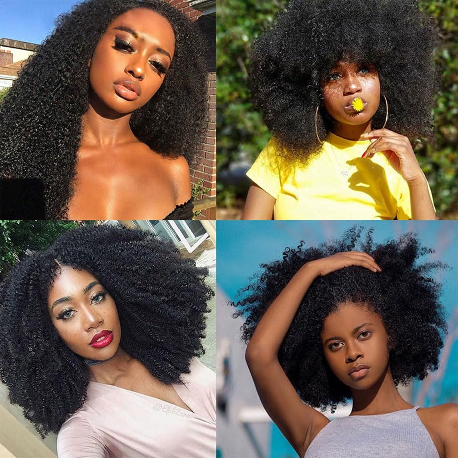 Mongolian Afro Kinky Curly Bundles Human Hair 16 18 20 Inch 4B 4C Afro Kinky Bulk Human Hair Bundles Unprocessed Virgin Hair Curly Weave Hair Bundles for Women Natural Black