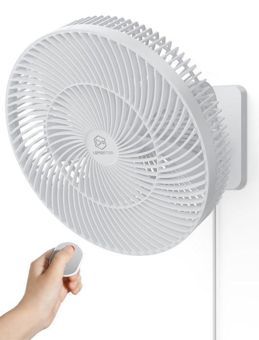 12" Wall-Mounted Oscillating Fan with Remote & Timer, Compact Bedroom/RV Fan - 4 Speeds, Quiet 90°Rotation, Adjustable Tilt, 8.2 ft Cord for Bathroom & Home Cooling, Include Adapter, Easy to Clean