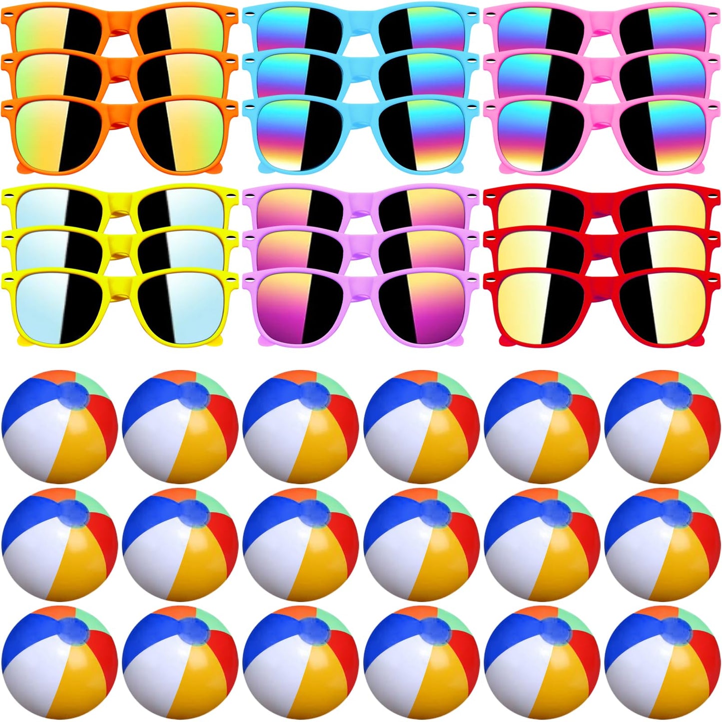 60Pcs Sunglasses Beach Balls Bulk Party Favors for Kids 30Pcs Neon Sunglasses 30Pcs 12" Beach Balls Kid Boys Girls Graduation Party Supplies for Summer Beach Pool Party Favors Goodie Bag Favors